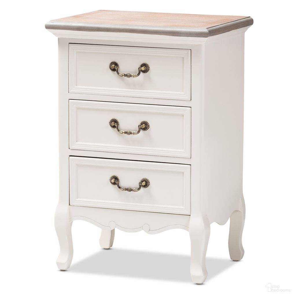 Capucine Two Tone Wood 3 Drawer End Table In White and Oak