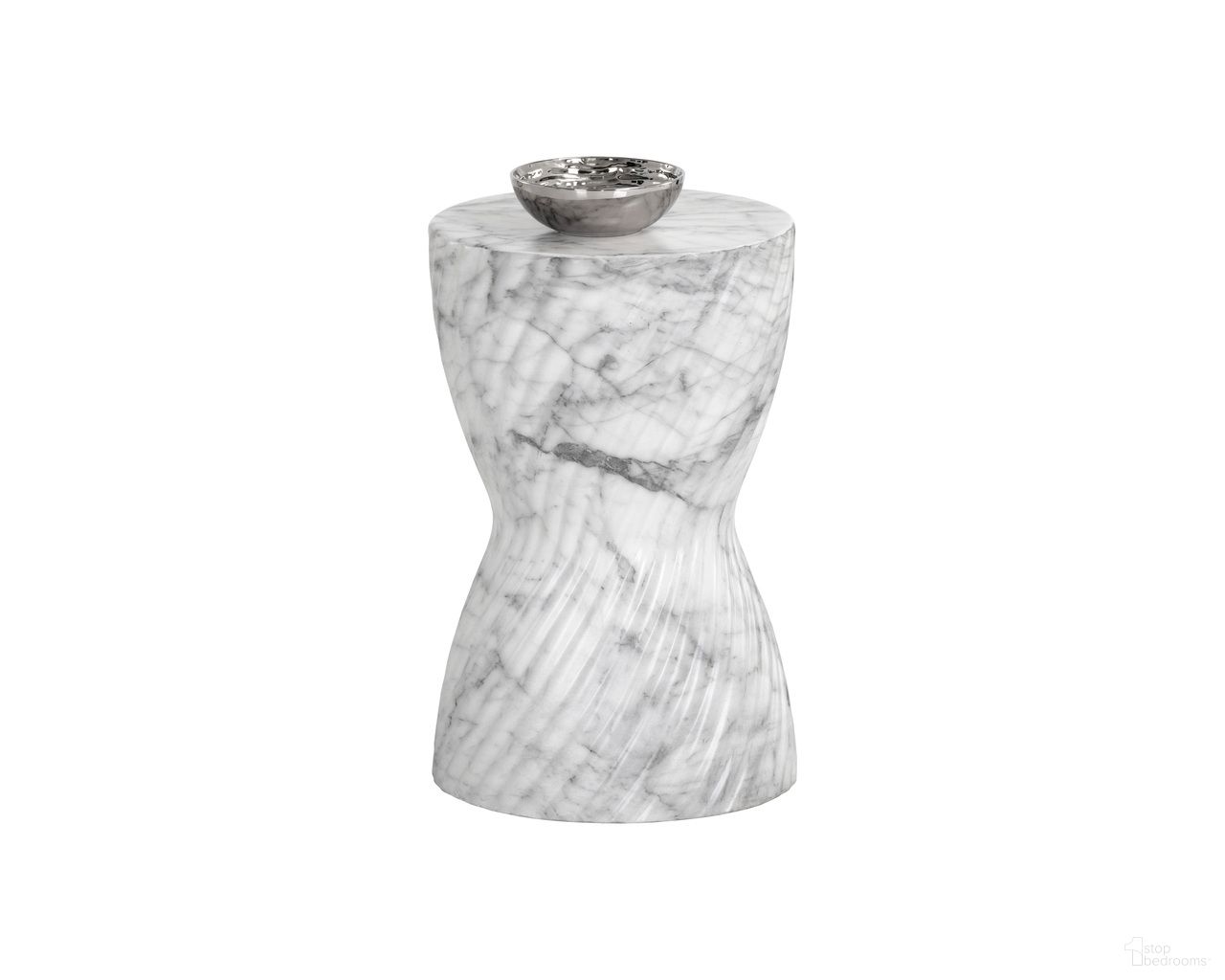 Cara Marble Look End Table In White