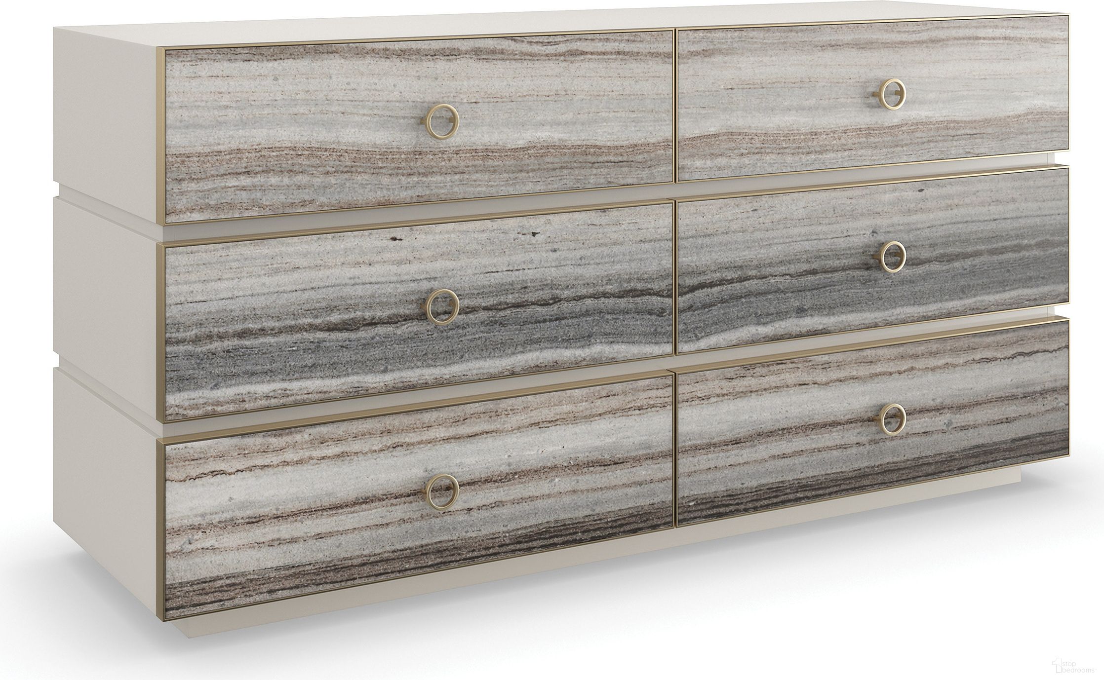 The appearance of Caracole Classic Bedrock Dresser In Gold designed by Caracole in the transitional interior design. This gold piece of furniture was selected by 1StopBedrooms from Caracole Classic Collection to add a touch of cosiness and style into your home. Sku: CLA-022-012. Material: Poplar.