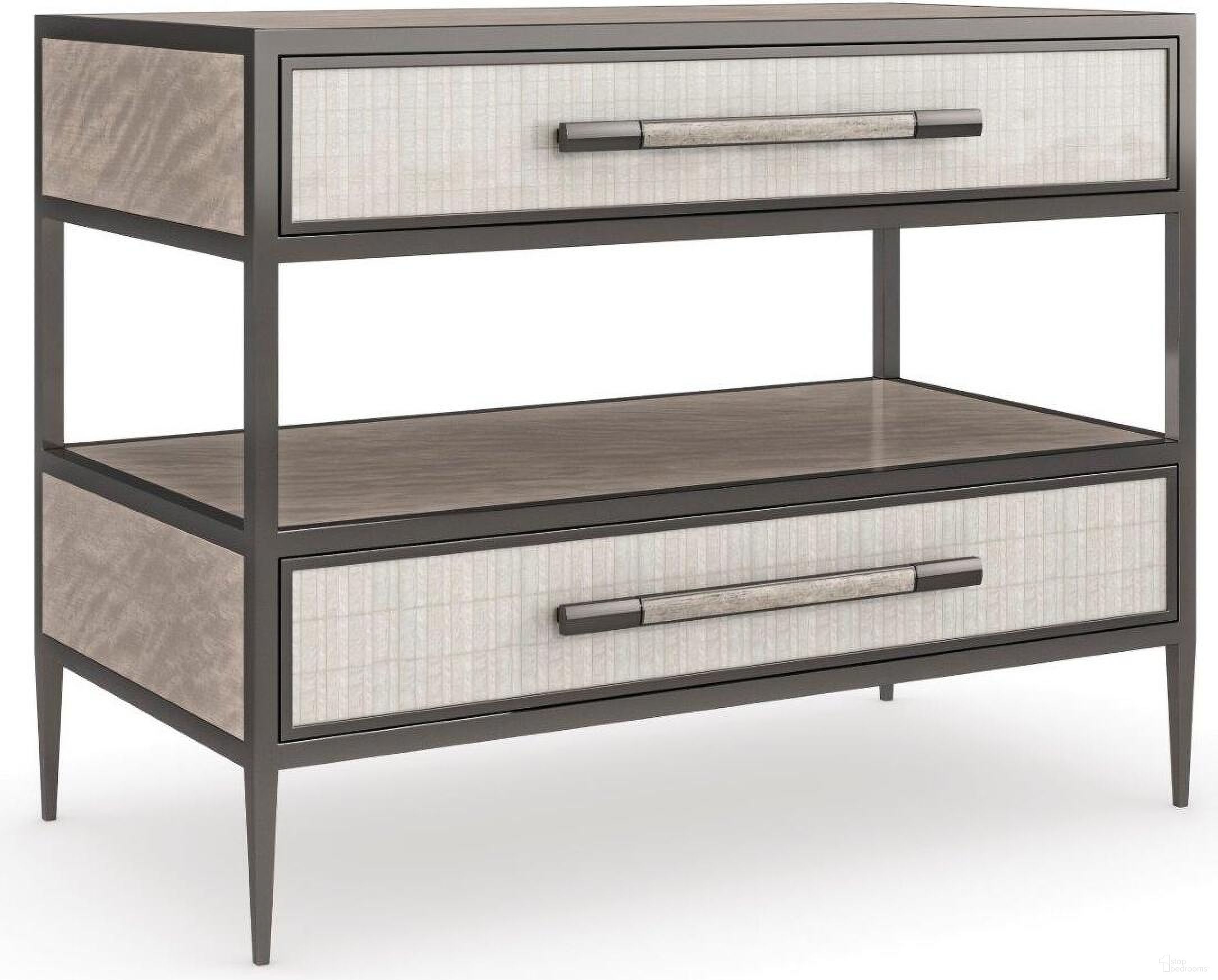 The appearance of Caracole Classic Dual Impressions Nightstand designed by Caracole in the transitional interior design. This bronze piece of furniture  was selected by 1StopBedrooms from Caracole Classic Collection to add a touch of cosiness and style into your home. Sku: CLA-021-067. Material: Metal.