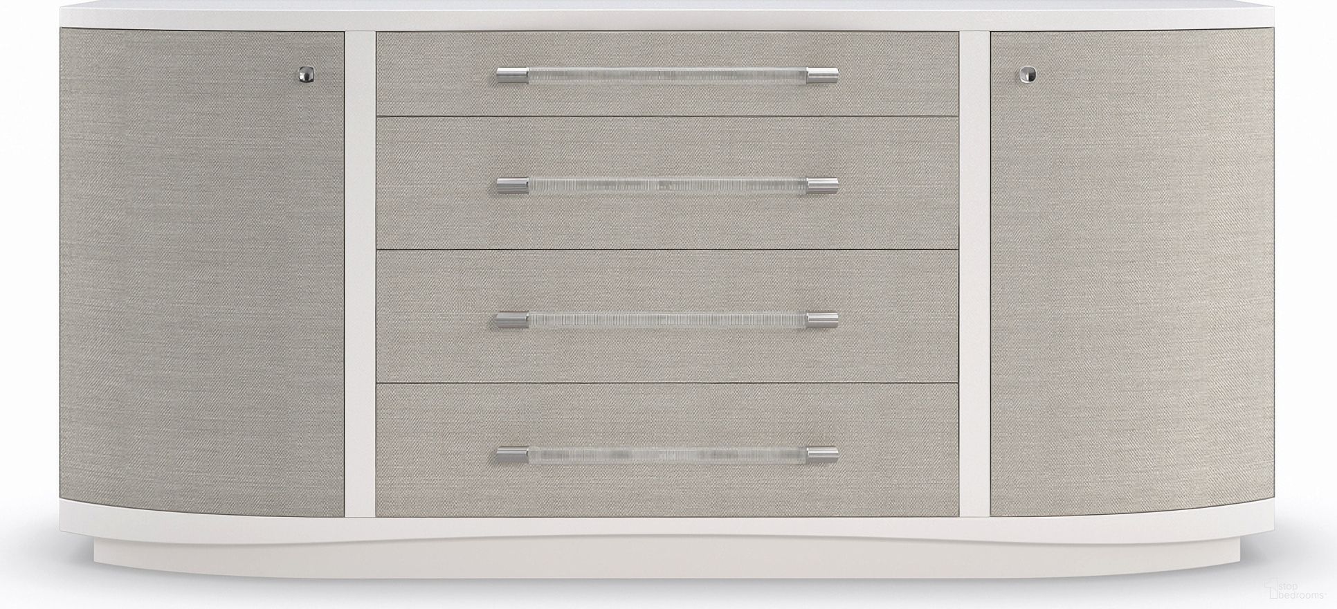 The appearance of Caracole Classic Clear To Me Dresser designed by Caracole in the transitional interior design. This silver and white piece of furniture was selected by 1StopBedrooms from Caracole Classic Collection to add a touch of cosiness and style into your home. Sku: CLA-421-031. Material: Wood.