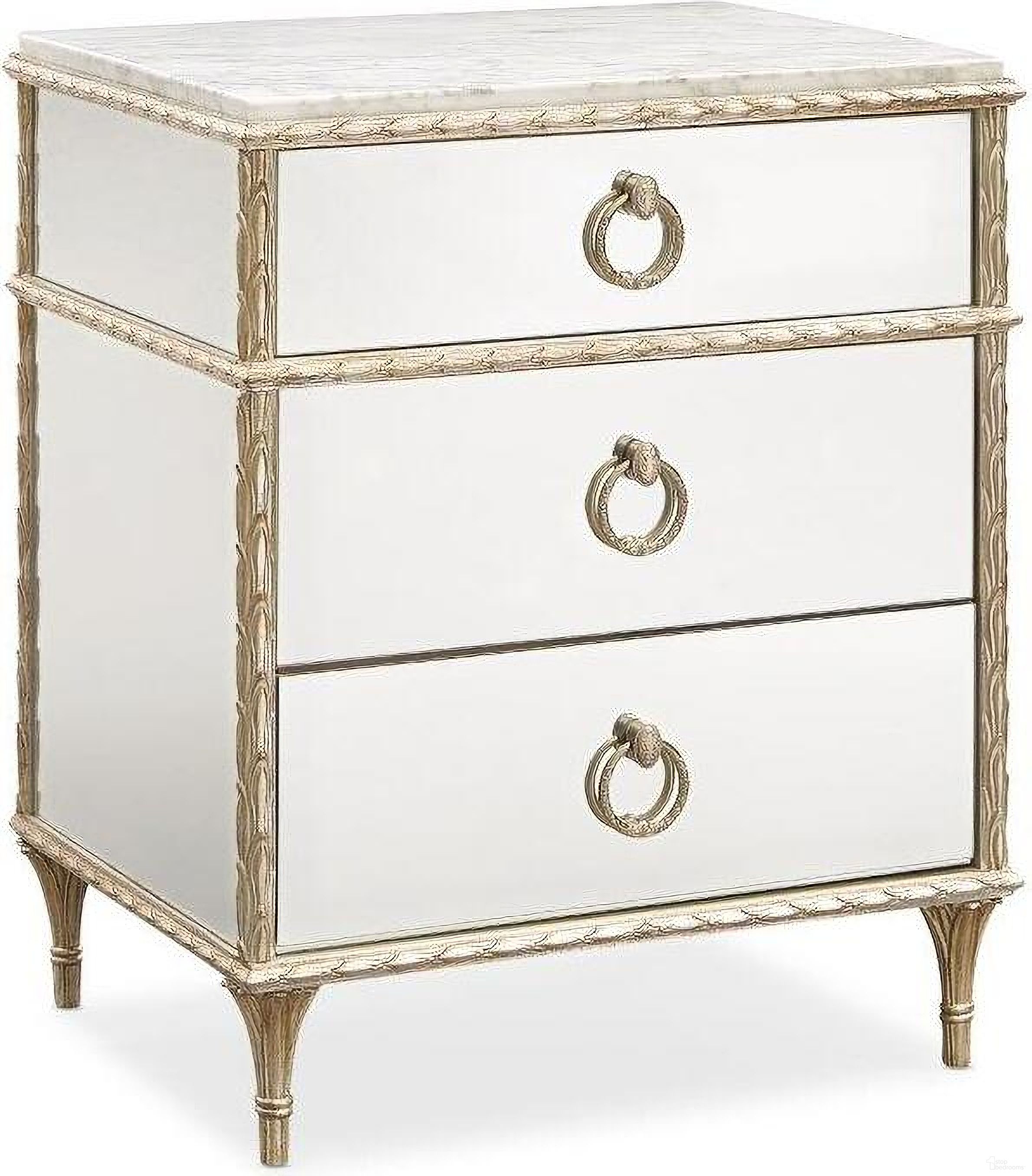 The appearance of Caracole Compositions Fontainebleau Three Drawer Nightstand designed by Caracole in the glam interior design. This beige piece of furniture was selected by 1StopBedrooms from Fontainebleau Collection to add a touch of cosiness and style into your home. Sku: C063-419-064. Material: Aluminium.