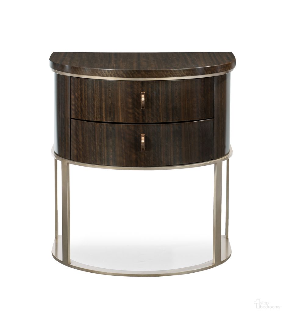 The appearance of Caracole Modern Streamline Half Moon Nightstand designed by Caracole in the transitional interior design. This brown piece of furniture was selected by 1StopBedrooms from Modern Streamline Collection to add a touch of cosiness and style into your home. Sku: M023-417-063. Material: Wood.