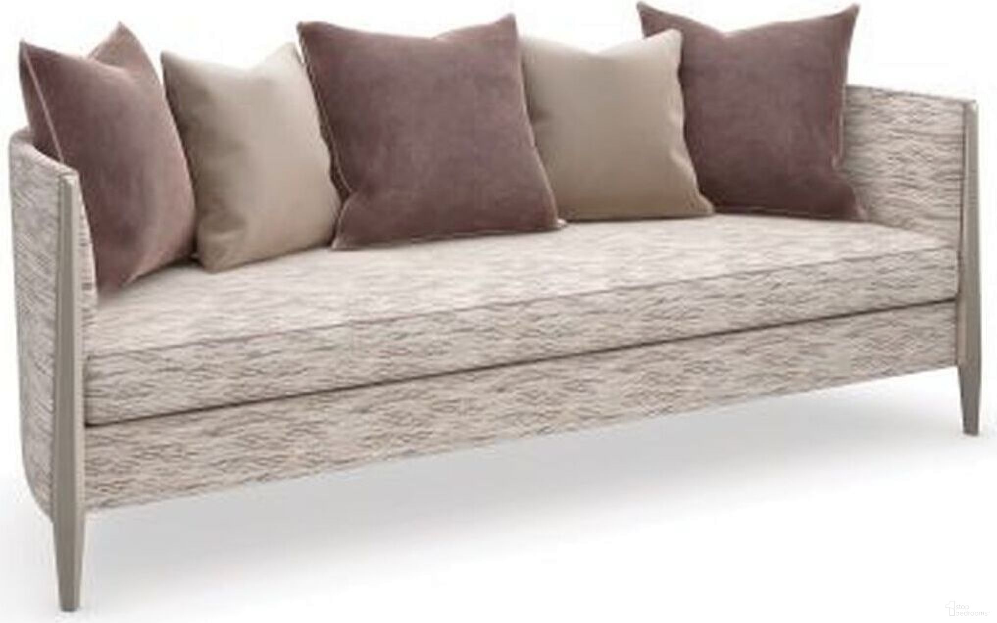 The appearance of Piping Hot Sofa In Gray designed by Caracole in the transitional interior design. This gray piece of furniture  was selected by 1StopBedrooms from Piping Hot Collection to add a touch of cosiness and style into your home. Sku: UPH-420-012-C. Material: Birch.