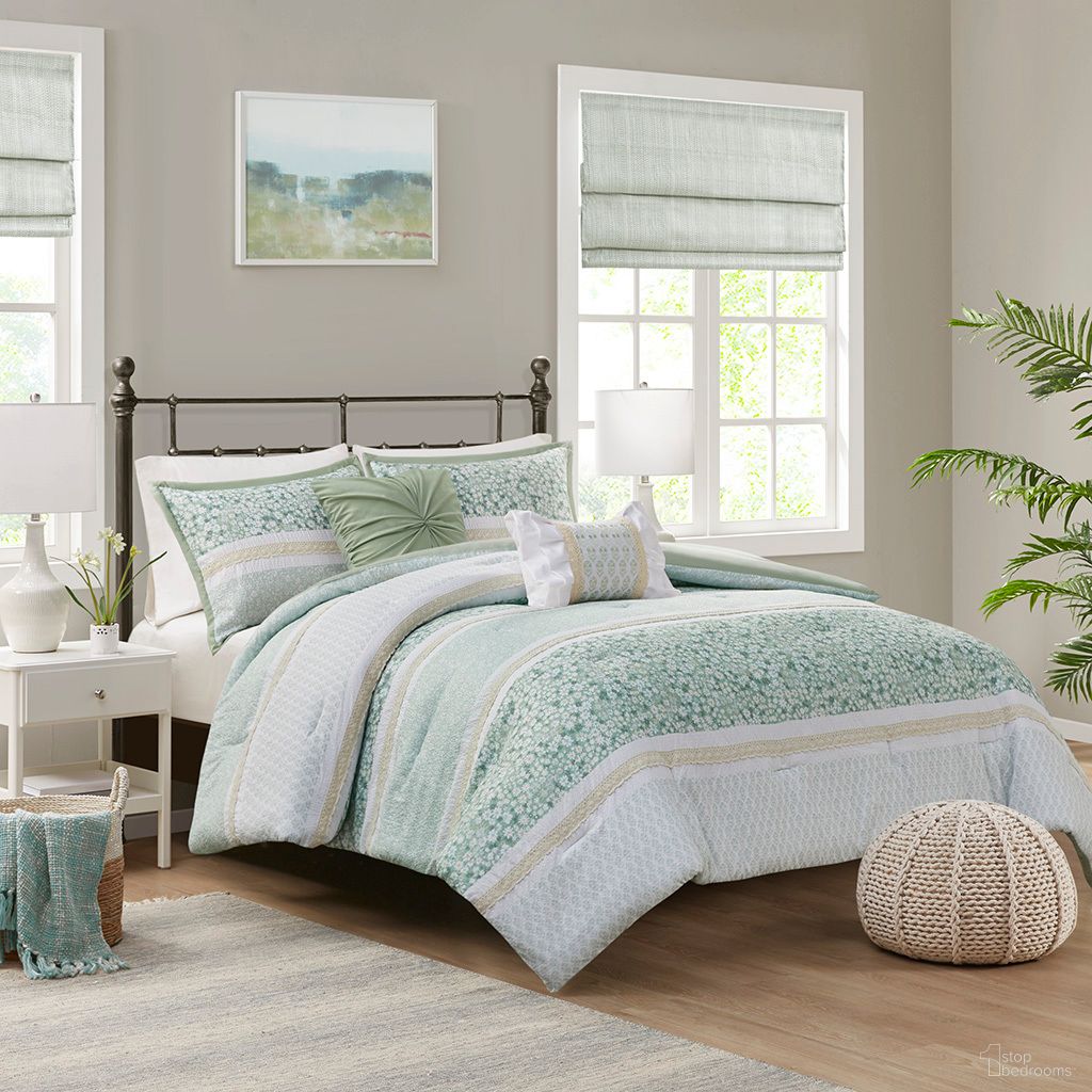 Caralie 5 Piece Seersucker Full/Queen Comforter Set with Throw Pillows In Green