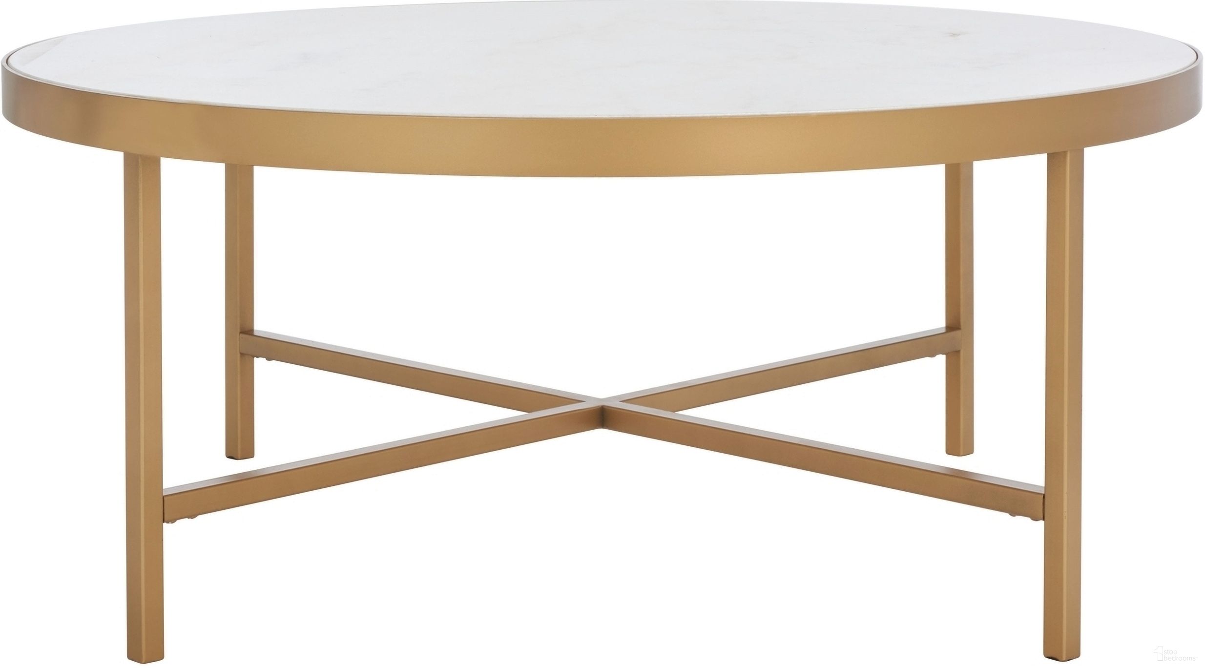 The appearance of Caralyn Round Marble Coffee Table In White And Brass designed by Safavieh Couture in the modern / contemporary interior design. This brass piece of furniture was selected by 1StopBedrooms from Caralyn Collection to add a touch of cosiness and style into your home. Sku: SFV9512A. Material: MDF.