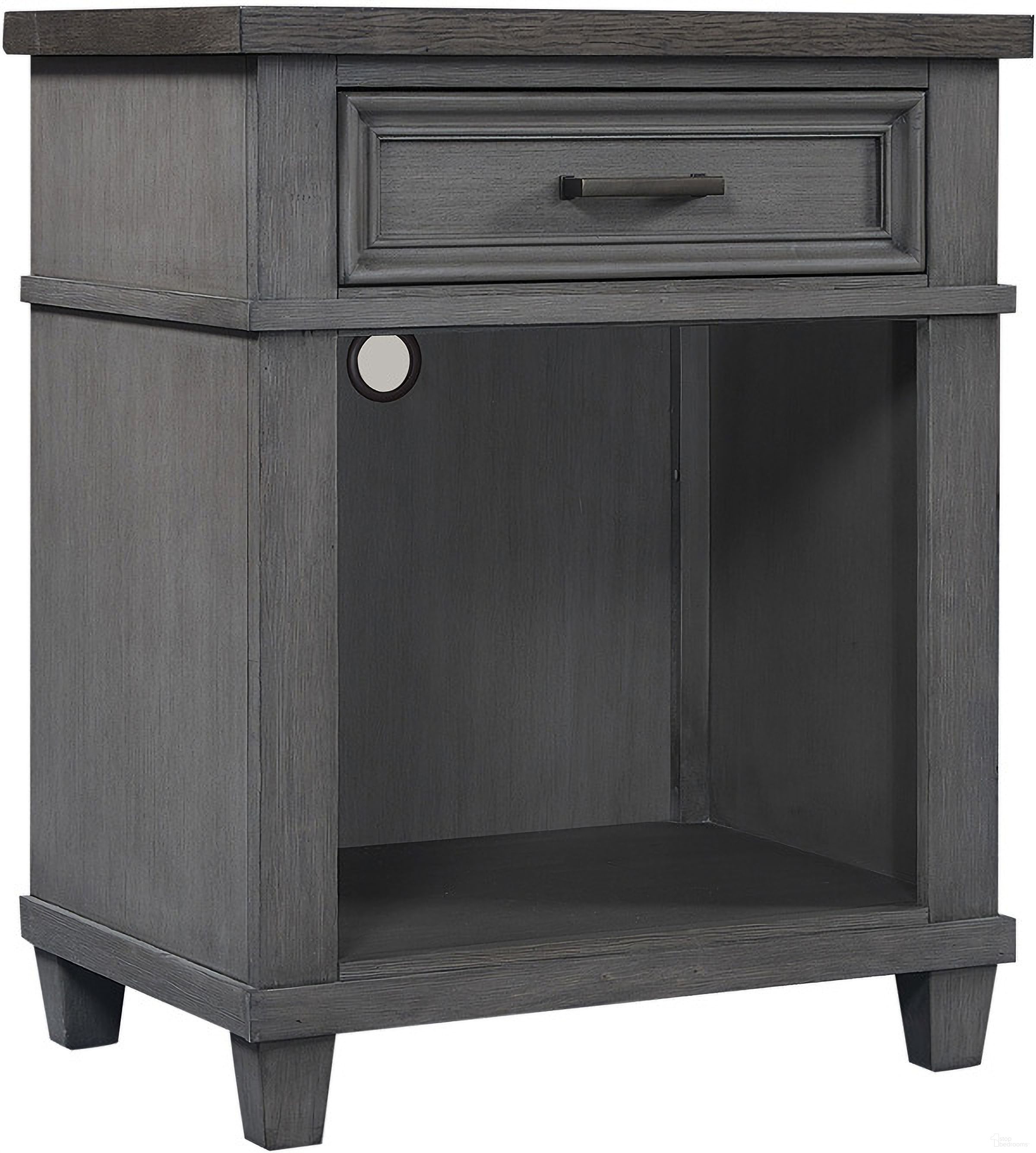 The appearance of Caraway 1 Drawer Nightstand In Aged Slate designed by Aspenhome in the country / farmhouse interior design. This slate piece of furniture was selected by 1StopBedrooms from Caraway Collection to add a touch of cosiness and style into your home. Sku: I248-451N-SLT-2. Material: Wood.