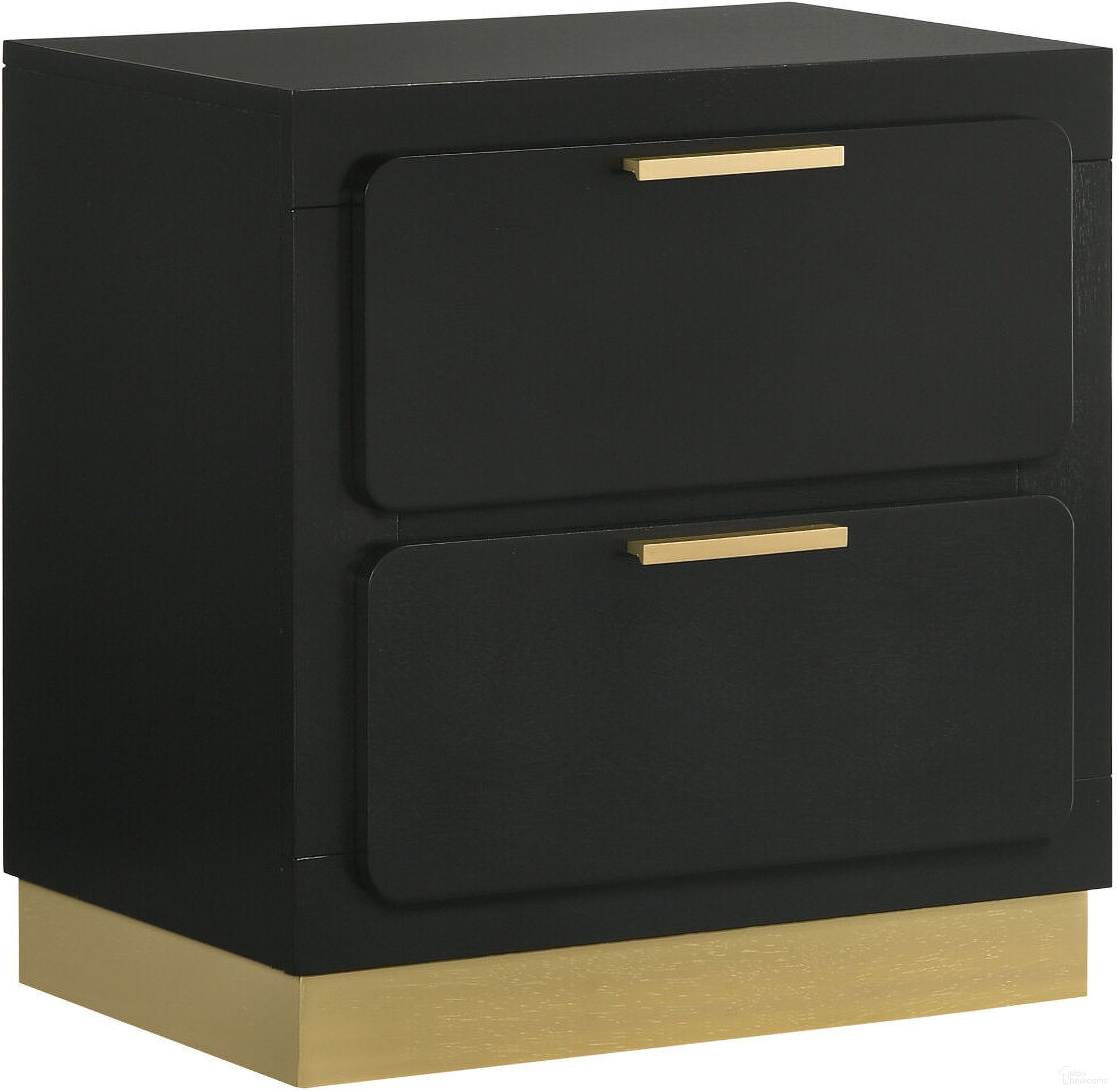 The appearance of Caraway 2-drawer Nightstand Bedside Table Black designed by Coaster in the modern / contemporary interior design. This black piece of furniture  was selected by 1StopBedrooms from Caraway Collection to add a touch of cosiness and style into your home. Sku: 224782. Material: Wood.