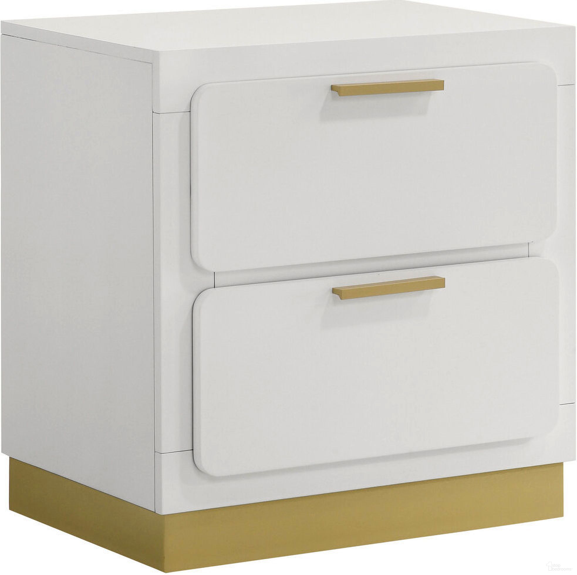 The appearance of Caraway 2-drawer Nightstand Bedside Table White designed by Coaster in the modern / contemporary interior design. This white piece of furniture  was selected by 1StopBedrooms from Caraway Collection to add a touch of cosiness and style into your home. Sku: 224772. Material: Wood.