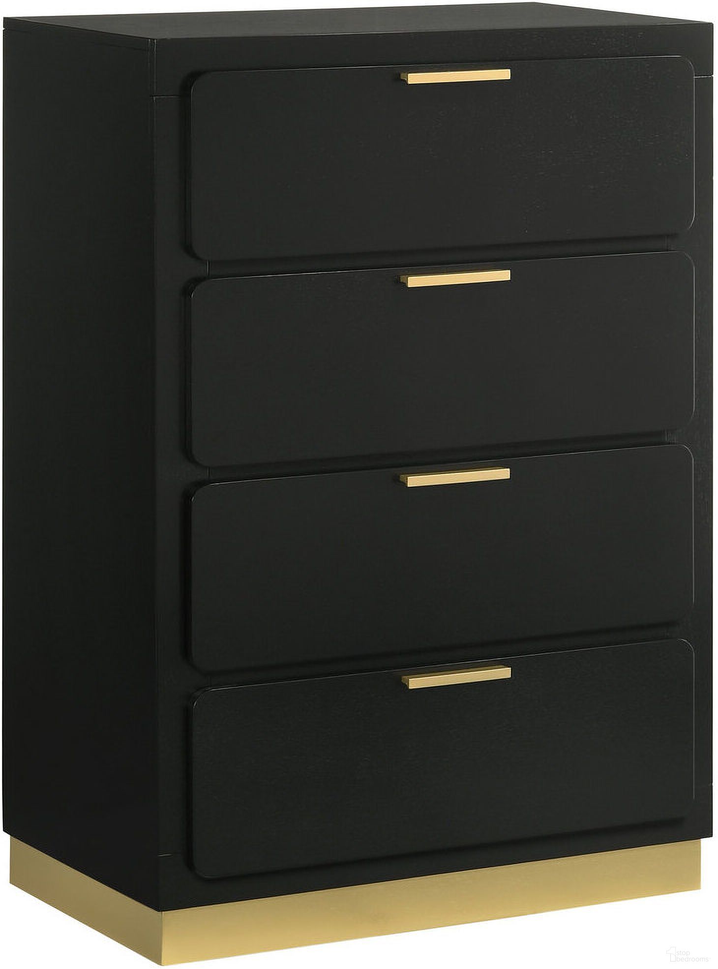 The appearance of Caraway 4-drawer Bedroom Chest Black designed by Coaster in the modern / contemporary interior design. This black piece of furniture  was selected by 1StopBedrooms from Caraway Collection to add a touch of cosiness and style into your home. Sku: 224785. Material: Wood.