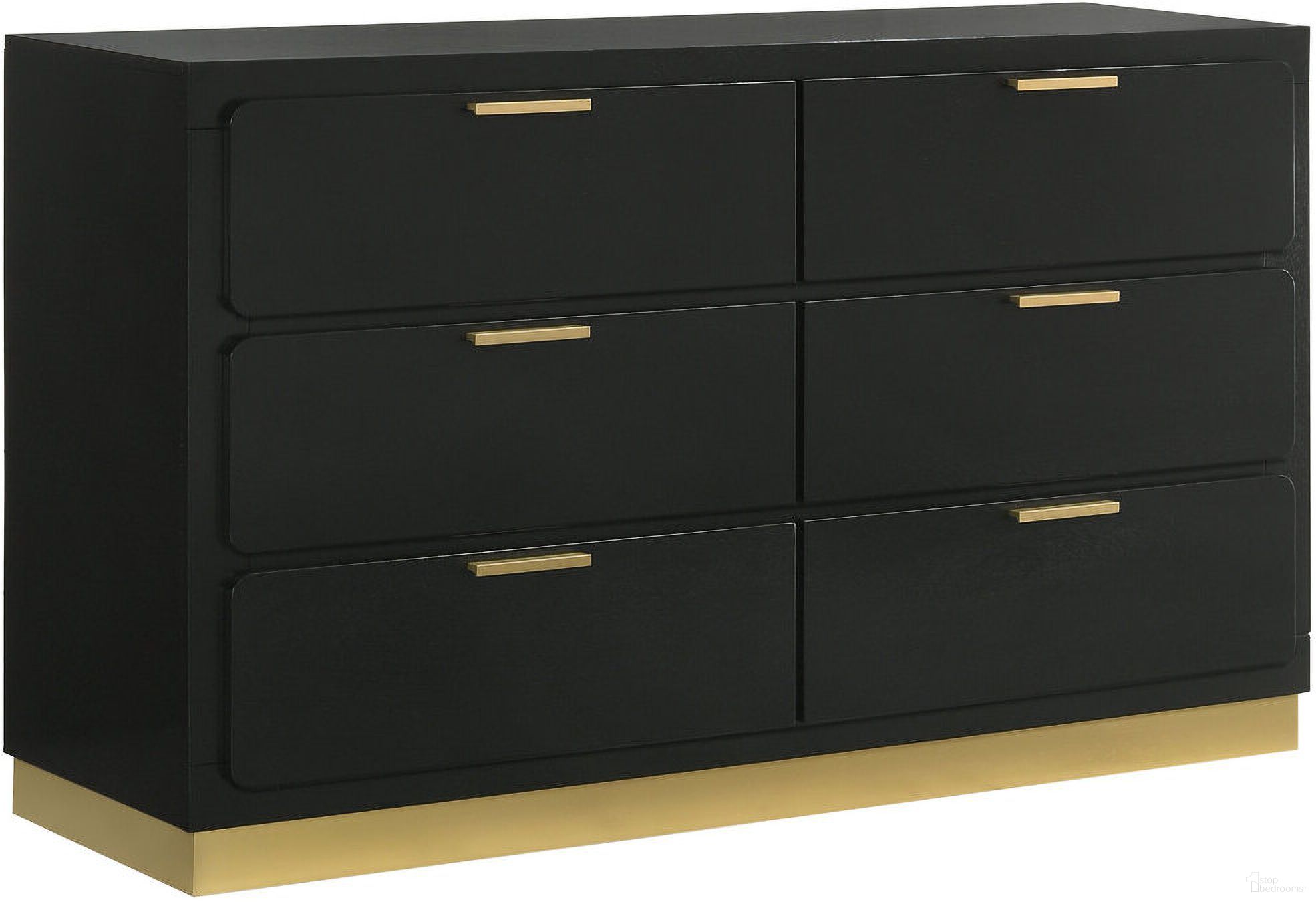 The appearance of Caraway 6-drawer Bedroom Dresser Black designed by Coaster in the modern / contemporary interior design. This black piece of furniture  was selected by 1StopBedrooms from Caraway Collection to add a touch of cosiness and style into your home. Sku: 224783. Material: Wood.