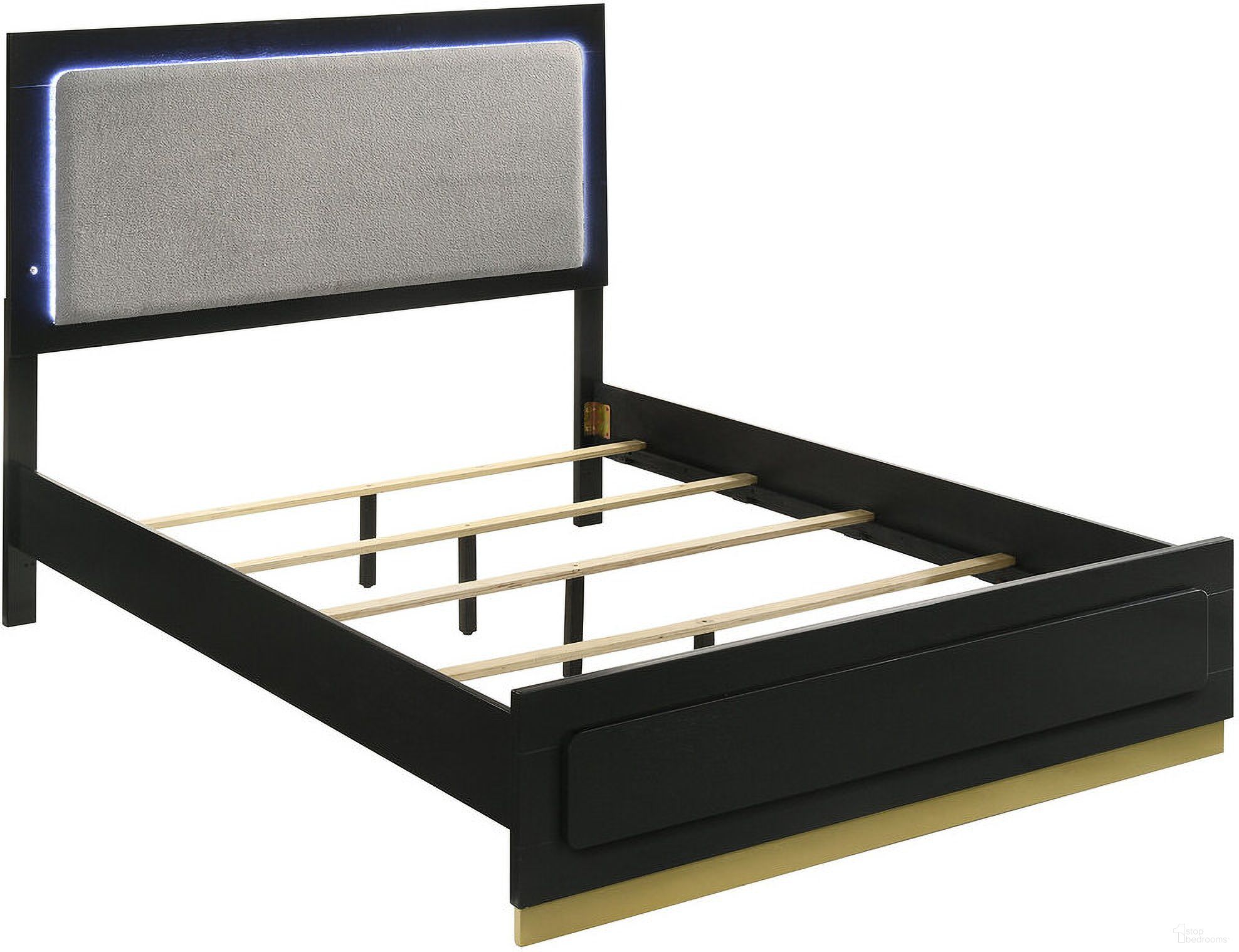 The appearance of Caraway California King Bed with LED Headboard Black and Grey designed by Coaster in the modern / contemporary interior design. This black piece of furniture  was selected by 1StopBedrooms from Caraway Collection to add a touch of cosiness and style into your home. Sku: 224781KWB1;224781KWB2. Bed Type: Panel Bed. Material: Wood. Bed Size: California King.
