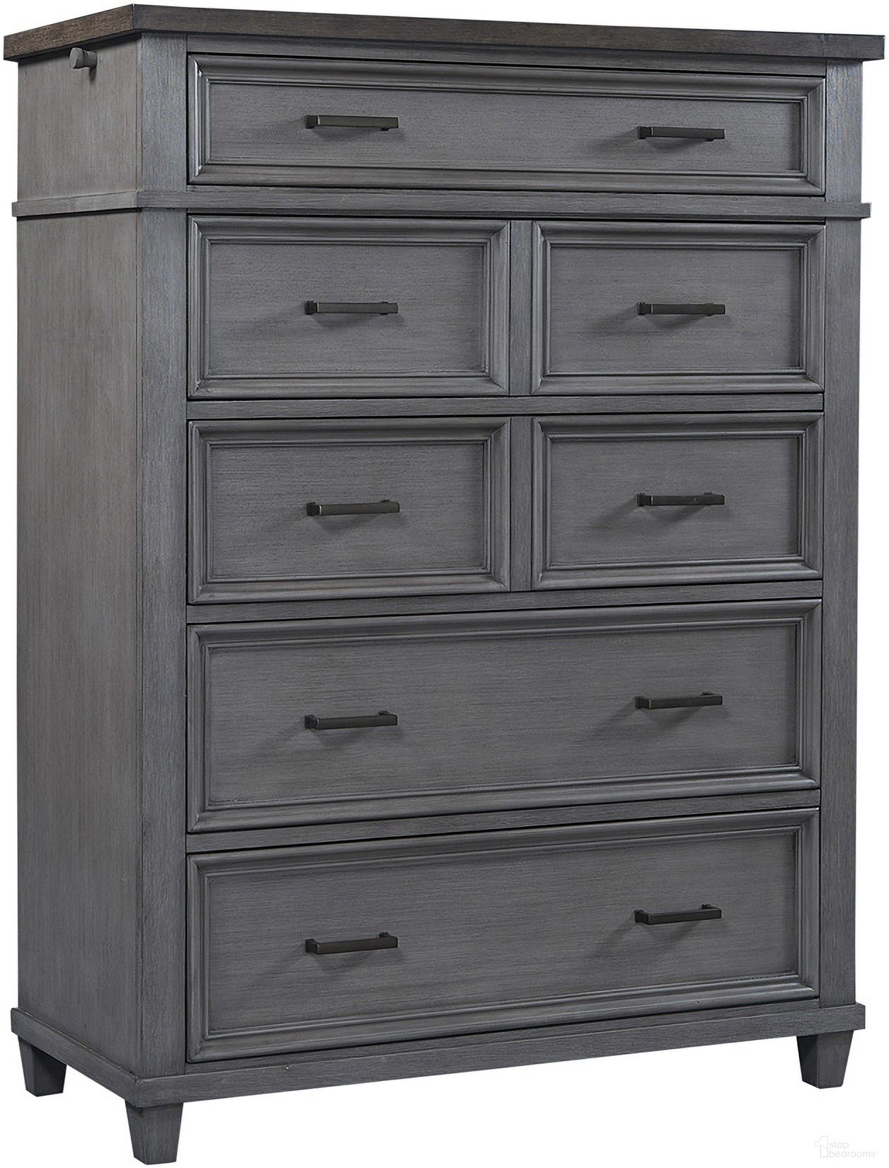 The appearance of Caraway Chest In Aged Slate designed by Aspenhome in the country / farmhouse interior design. This slate piece of furniture was selected by 1StopBedrooms from Caraway Collection to add a touch of cosiness and style into your home. Sku: I248-456-SLT-2. Material: Wood.