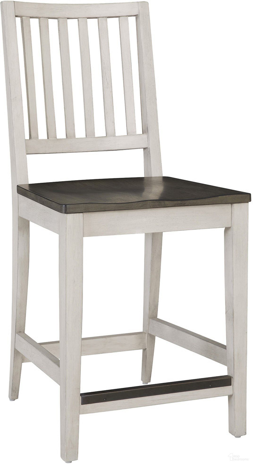 The appearance of Caraway Counter Height Chair Set of 2 with Wood Seat In Aged Ivory designed by Aspenhome in the country / farmhouse interior design. This aged ivory piece of furniture  was selected by 1StopBedrooms from Caraway Collection to add a touch of cosiness and style into your home. Sku: I248-6050S. Material: Wood.