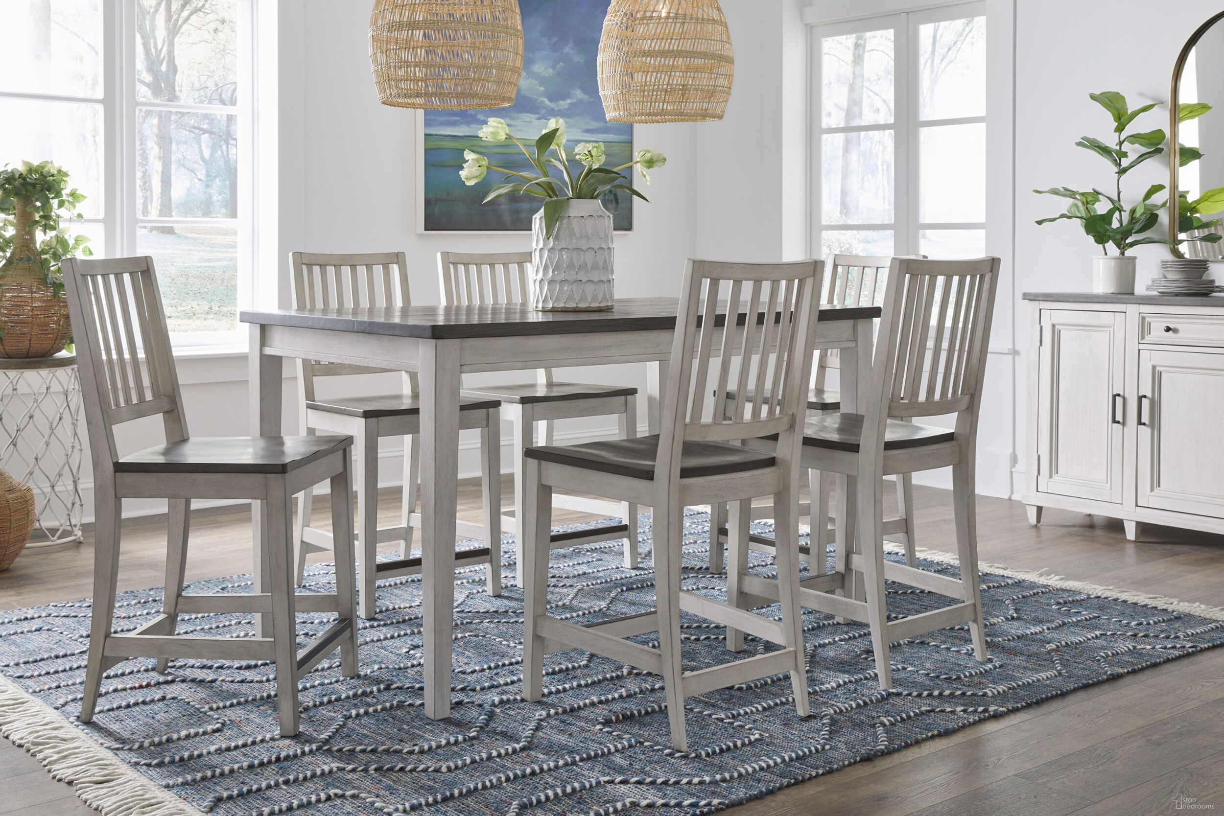 The appearance of Caraway Counter Height Dining Room Set In Aged Ivory designed by Aspenhome in the country / farmhouse interior design. This aged ivory piece of furniture was selected by 1StopBedrooms from Caraway Collection to add a touch of cosiness and style into your home. Sku: I248-6052;I248-6050S. Material: Wood. Table Top Shape: Rectangular. Size: 36" x 80".