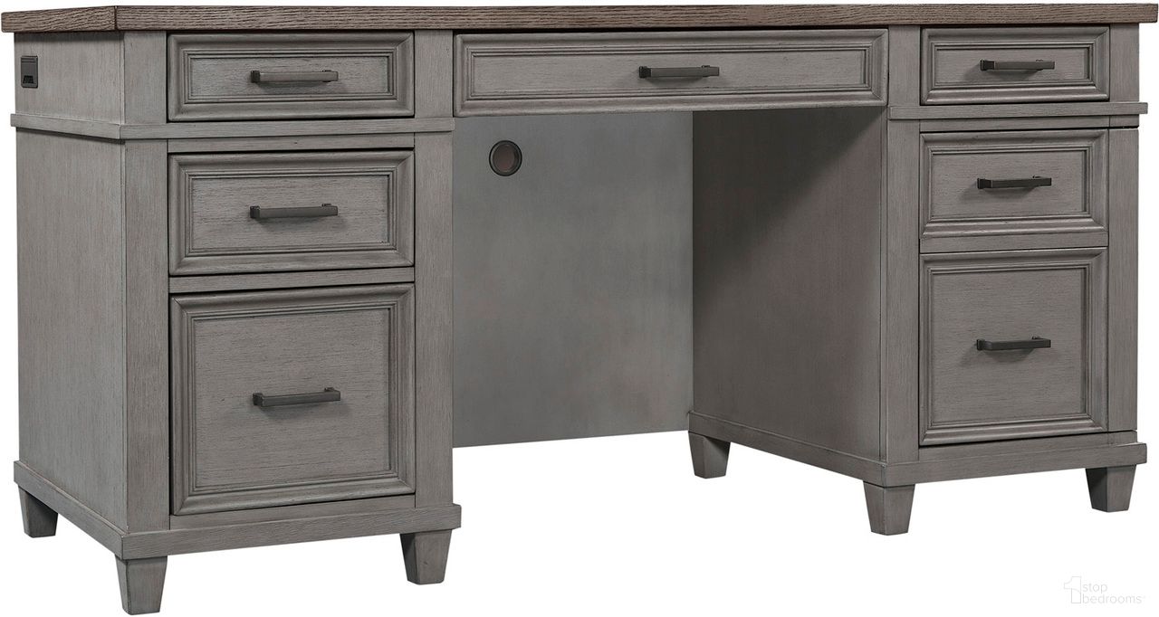 The appearance of Caraway Credenza Desk In Grey designed by Aspenhome in the country / farmhouse interior design. This grey piece of furniture was selected by 1StopBedrooms from Caraway Collection to add a touch of cosiness and style into your home. Sku: I248-316-SLT-1. Material: Wood.