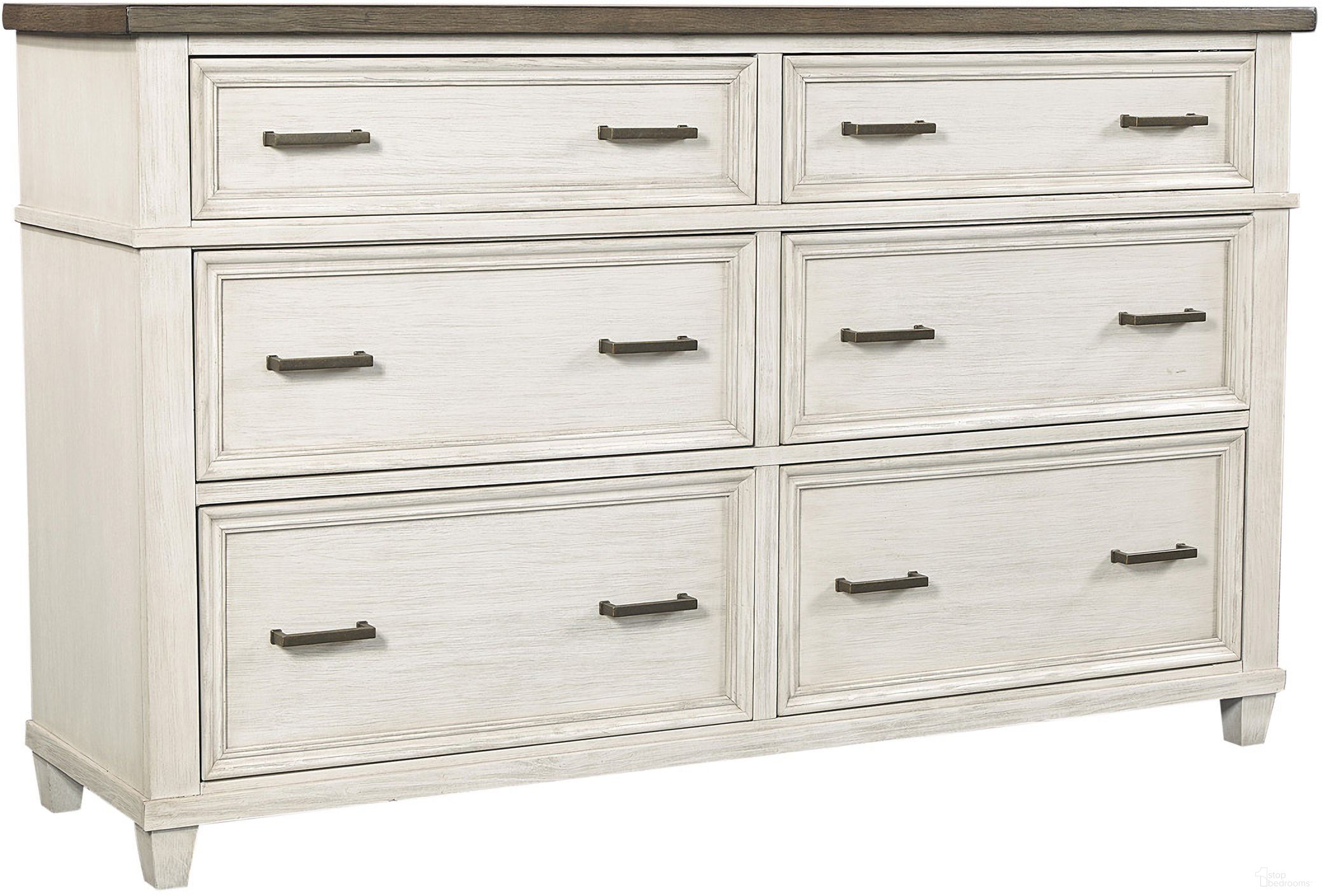 The appearance of Caraway Dresser In Aged Ivory designed by Aspenhome in the country / farmhouse interior design. This aged ivory piece of furniture was selected by 1StopBedrooms from Caraway Collection to add a touch of cosiness and style into your home. Sku: I248-453-2. Material: Wood.