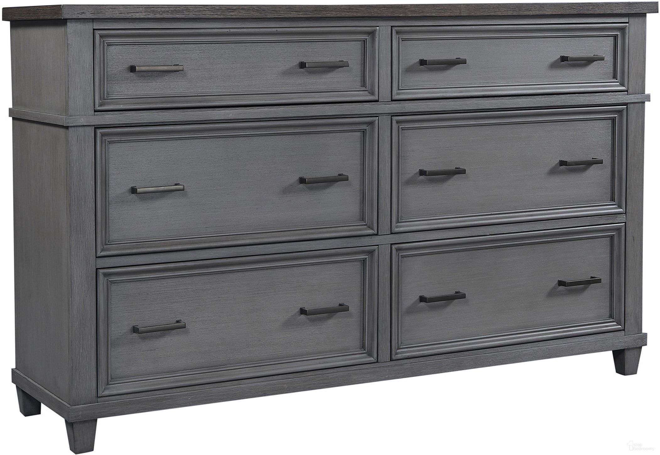 The appearance of Caraway Dresser In Aged Slate designed by Aspenhome in the country / farmhouse interior design. This slate piece of furniture was selected by 1StopBedrooms from Caraway Collection to add a touch of cosiness and style into your home. Sku: I248-453-SLT-2. Material: Wood.