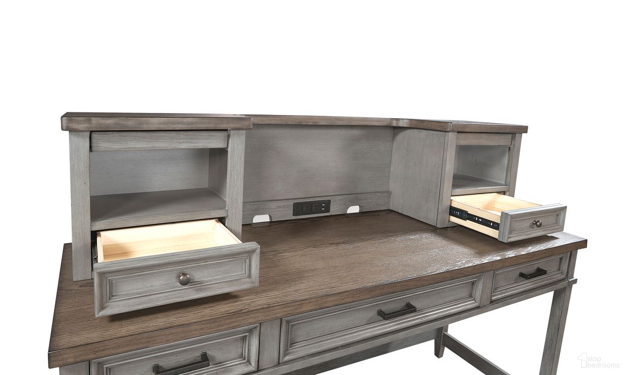 The appearance of Caraway Single Ped Desk Hutch In Aged Slate designed by Aspenhome in the country / farmhouse interior design. This slate piece of furniture was selected by 1StopBedrooms from Caraway Collection to add a touch of cosiness and style into your home. Sku: I248-307H-SLT-1. Material: Wood.