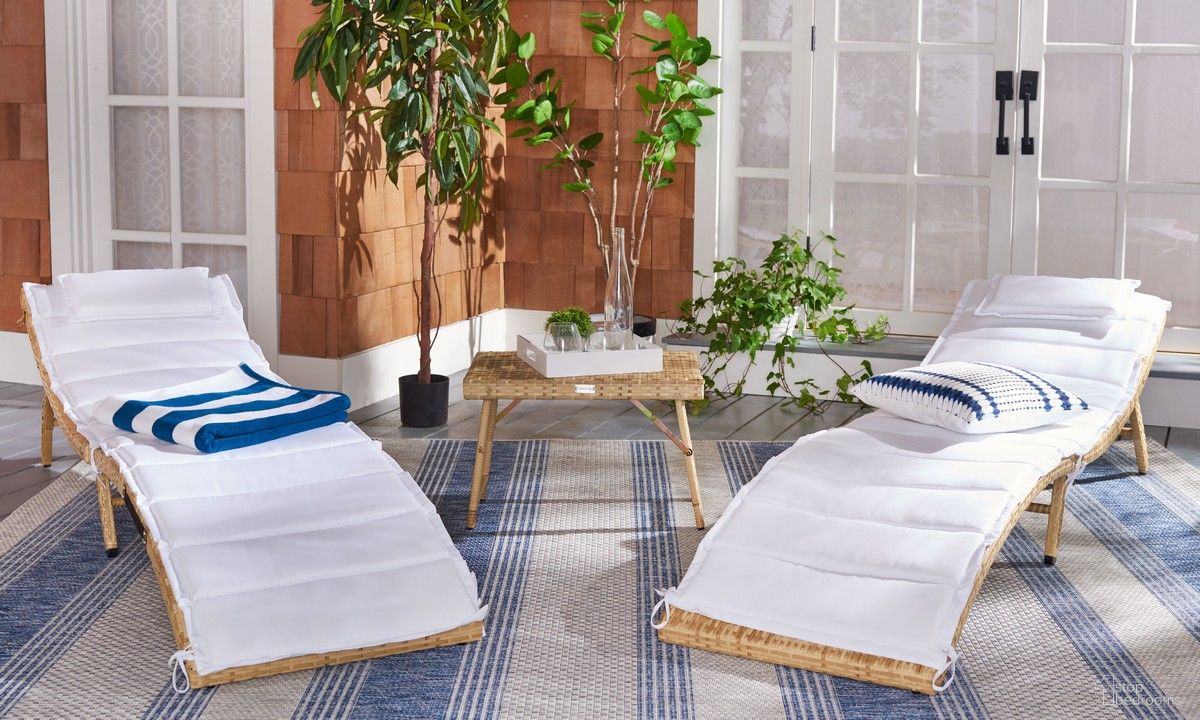 The appearance of Carew 3Pc Sun Lounger Set in Natural designed by Safavieh in the modern / contemporary interior design. This natural piece of furniture was selected by 1StopBedrooms from Carew Collection to add a touch of cosiness and style into your home. Sku: PAT7720D. Material: Steel.
