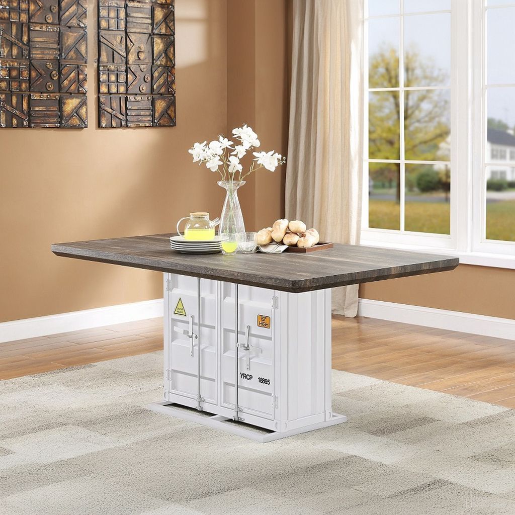 The appearance of Cargo Dining Table (White) designed by ACME in the industrial interior design. This white piece of furniture was selected by 1StopBedrooms from Cargo Collection to add a touch of cosiness and style into your home. Sku: 77880T;77881ST. Table Base Style: Pedestal. Material: Metal. Table Top Shape: Rectangular. Size: 38" x 66".