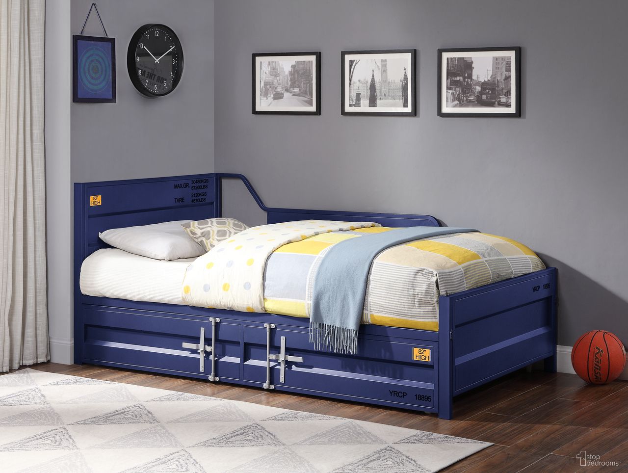 The appearance of Cargo Youth Daybed w/ Trundle (Blue) designed by ACME in the industrial interior design. This blue piece of furniture  was selected by 1StopBedrooms from Cargo Collection to add a touch of cosiness and style into your home. Sku: 39890. Bed Type: Daybed. Material: Metal.