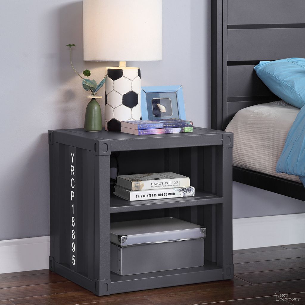 The appearance of Cargo Youth Nightstand (Gunmetal) designed by ACME in the industrial interior design. This gunmetal piece of furniture  was selected by 1StopBedrooms from Cargo Collection to add a touch of cosiness and style into your home. Sku: 35922. Material: Metal.