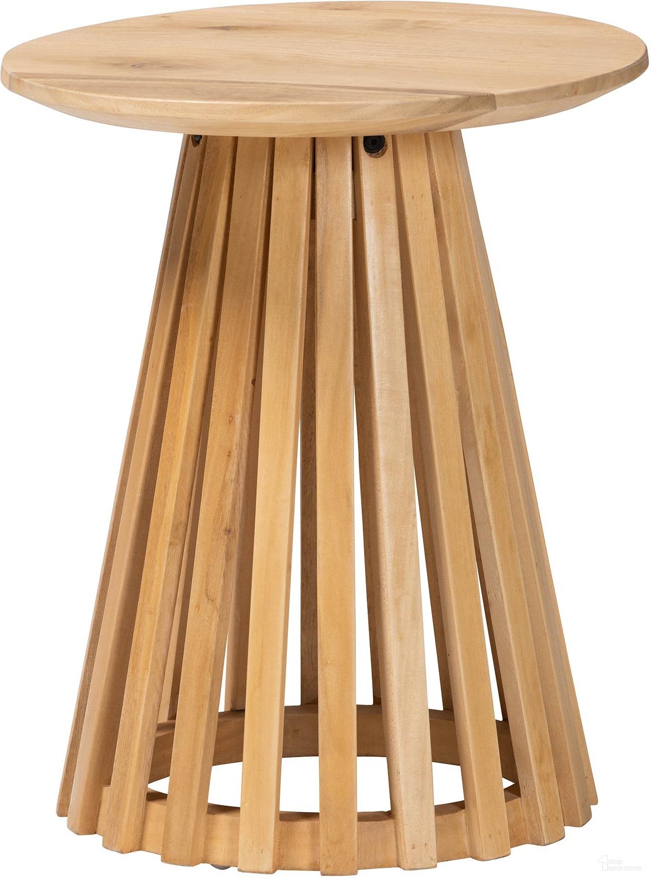 Caribic Slatted Acacia Wood End Table In Natural Brown