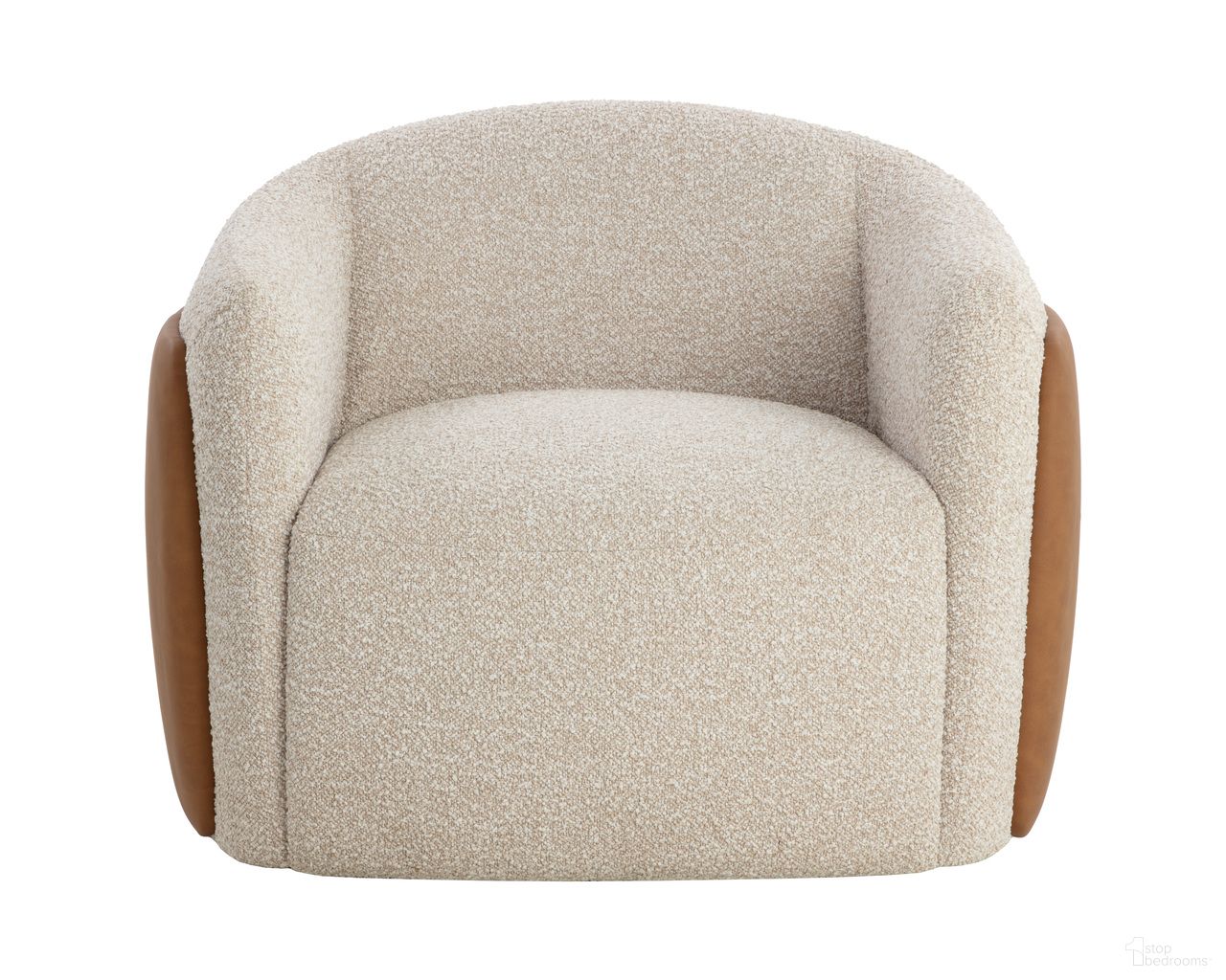 Caris Swivel Lounge Chair In Santa Cruz Oatmeal and Milliken Cognac