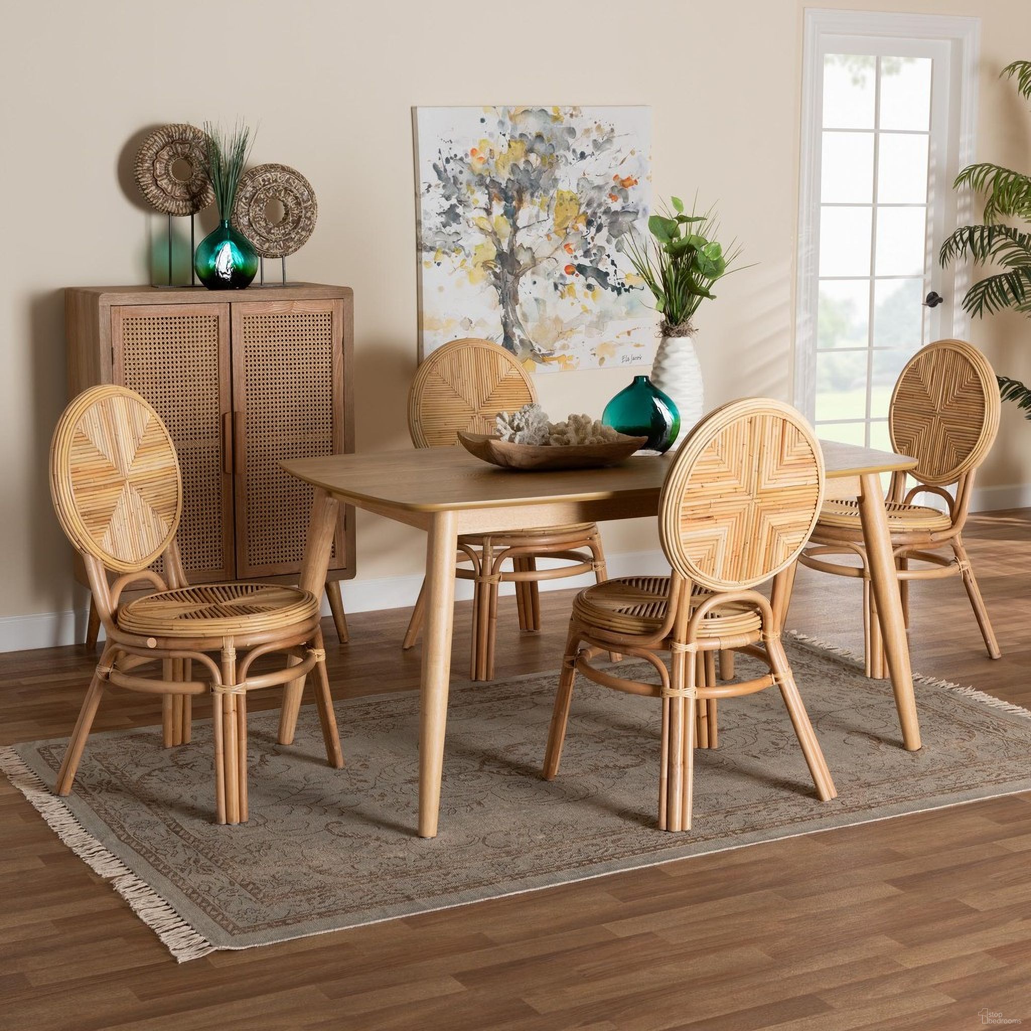 Carita Rattan 5 Piece Dining Set In Natural Brown