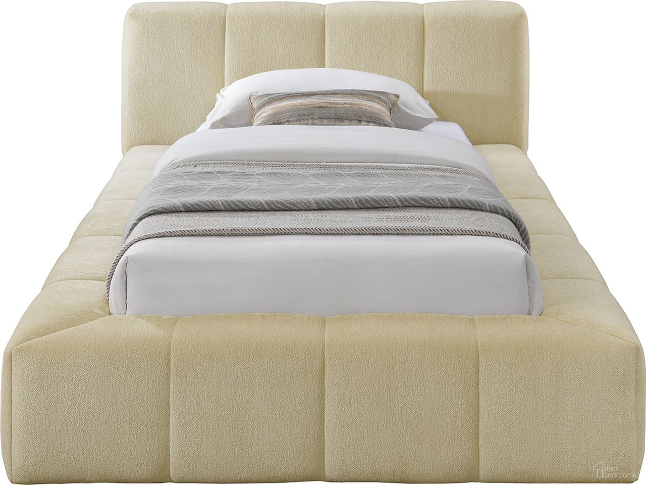 Carlin Chenille Fabric Twin Bed In Beige Chenille