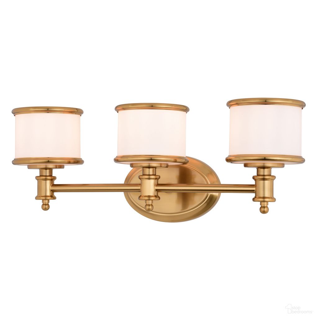 The appearance of Carlisle 23 Inch 3 Light Vanity In Natural Brass designed by Vaxcel in the traditional interior design. This natural brass piece of furniture  was selected by 1StopBedrooms from Carlisle Collection to add a touch of cosiness and style into your home. Sku: W0479. Material: Metal.