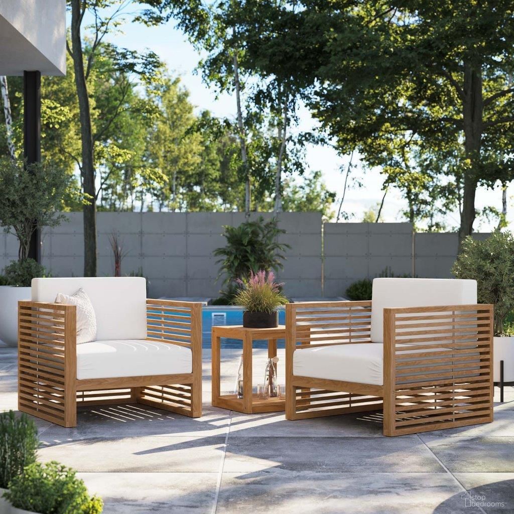 The appearance of Carlsbad 3 Piece Teak Wood Outdoor Patio Set In Natural White EEI-5838-NAT-WHI designed by Modway in the transitional interior design. This natural white piece of furniture was selected by 1StopBedrooms from Carlsbad Collection to add a touch of cosiness and style into your home. Sku: EEI-5606-NAT-WHI;EEI-5606-NAT-WHI;EEI-5607-NAT. Material: Wood.