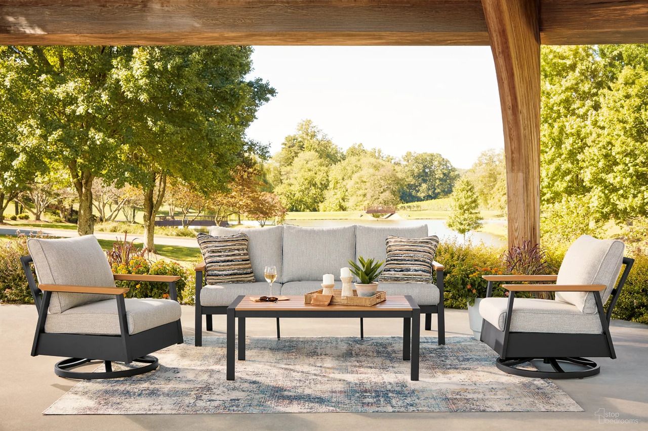 The appearance of Carlsbad Beach Outdoor Sofa/Chairs/Table Set of 4 In Dark Brown designed by Signature Design by Ashley in the modern / contemporary interior design. This dark brown piece of furniture was selected by 1StopBedrooms from Carlsbad Beach Collection to add a touch of cosiness and style into your home. Sku: P513-081. Material: Polyester.