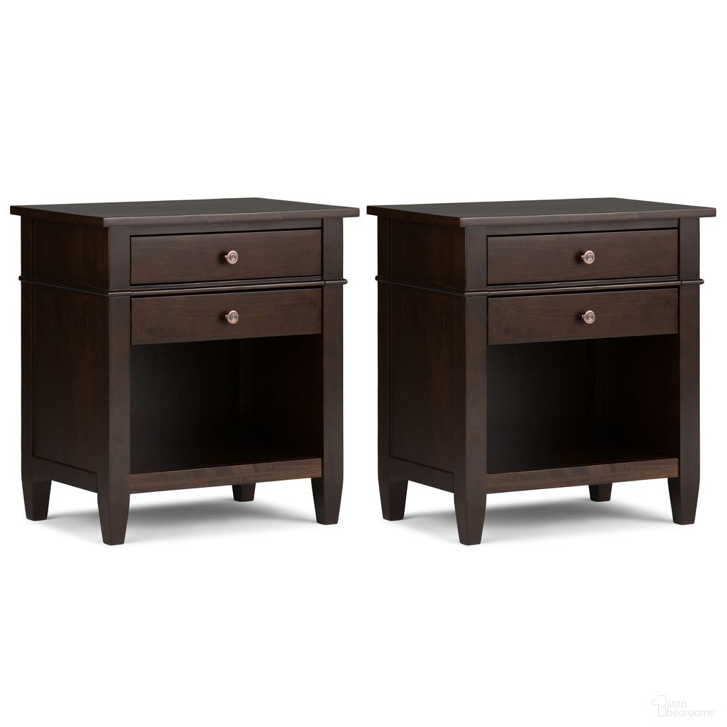 Carlton 24 Inch Solid Wood Bedside Table Set of 2 In Dark Tobacco Brown