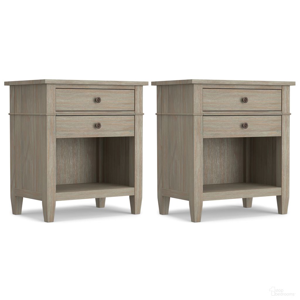 Carlton 24 Inch Solid Wood Bedside Table Set of 2 In Distressed Grey