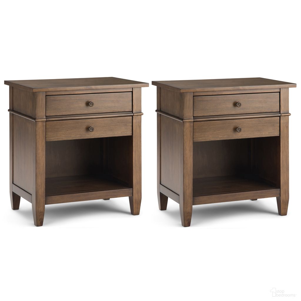 Carlton 24 Inch Solid Wood Bedside Table Set of 2 In Rustic Natural Aged Brown