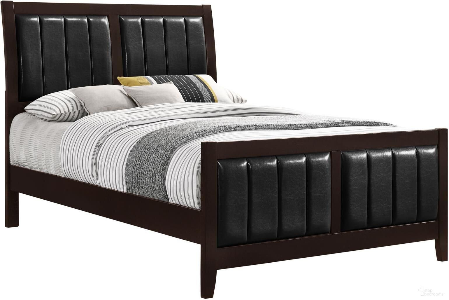 The appearance of Carlton Queen Upholstered Bed Cappuccino and Black designed by Coaster in the modern / contemporary interior design. This cappuccino piece of furniture was selected by 1StopBedrooms from Carlton Collection to add a touch of cosiness and style into your home. Sku: 202091QB1;202091QB2. Material: Wood. Bed Size: Queen. Bed Type: Upholstered Bed.