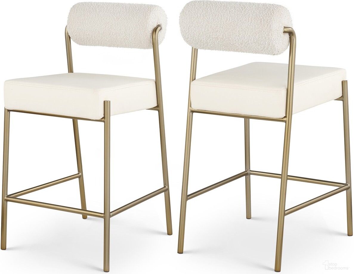 Carly Vegan Leather Seat and Boucle Fabric Back Counter Stool In Cream