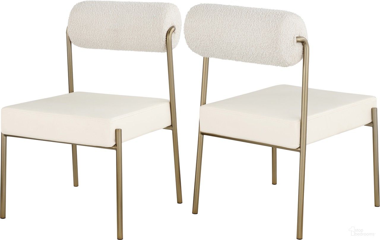 Carly Vegan Leather Seat and Boucle Fabric Back Dining Chair Set of 2 In Cream