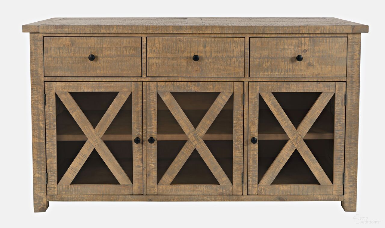 The appearance of Carlyle Crossing Buffet Server Storage Cabinet with 3 Doors In Medium Brown designed by Jofran in the transitional interior design. This medium brown piece of furniture  was selected by 1StopBedrooms from Carlyle Crossing Collection to add a touch of cosiness and style into your home. Sku: 1921-64. Material: Glass.