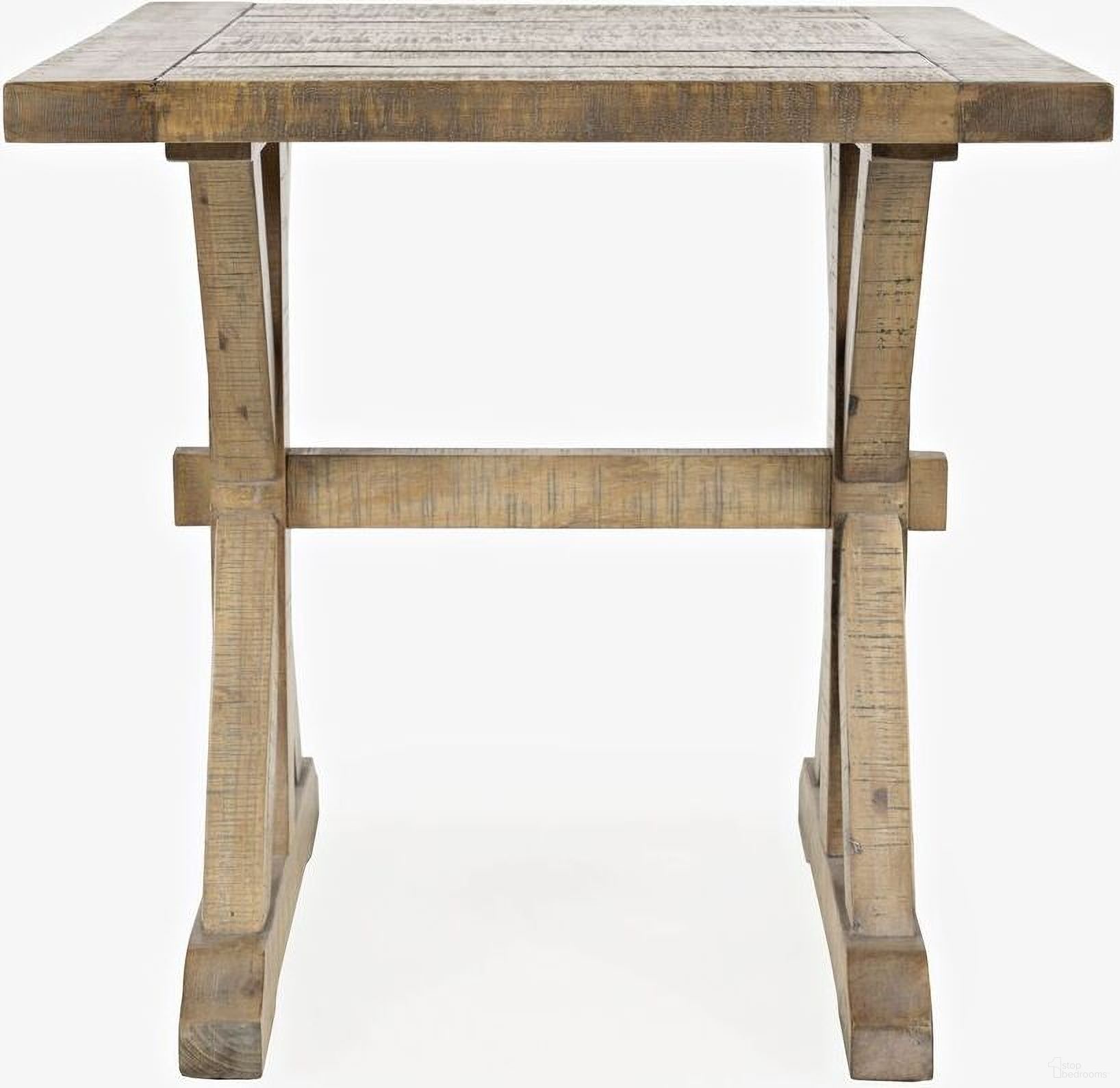 The appearance of Carlyle Crossing End Table with Trestle In Medium Brown designed by Jofran in the rustic / southwestern interior design. This medium brown piece of furniture was selected by 1StopBedrooms from Carlyle Crossing Collection to add a touch of cosiness and style into your home. Sku: 1920-3. Material: Pine.