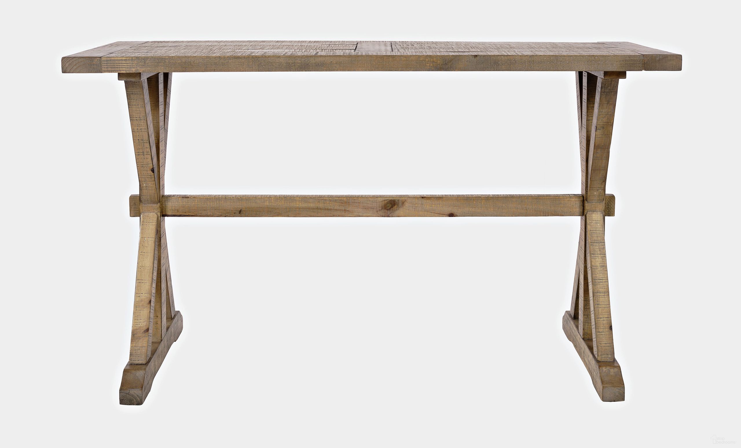 The appearance of Carlyle Crossing Sofa Table with Trestle In Medium Brown designed by Jofran in the rustic / southwestern interior design. This medium brown piece of furniture was selected by 1StopBedrooms from Carlyle Crossing Collection to add a touch of cosiness and style into your home. Sku: 1920-4. Material: Pine.