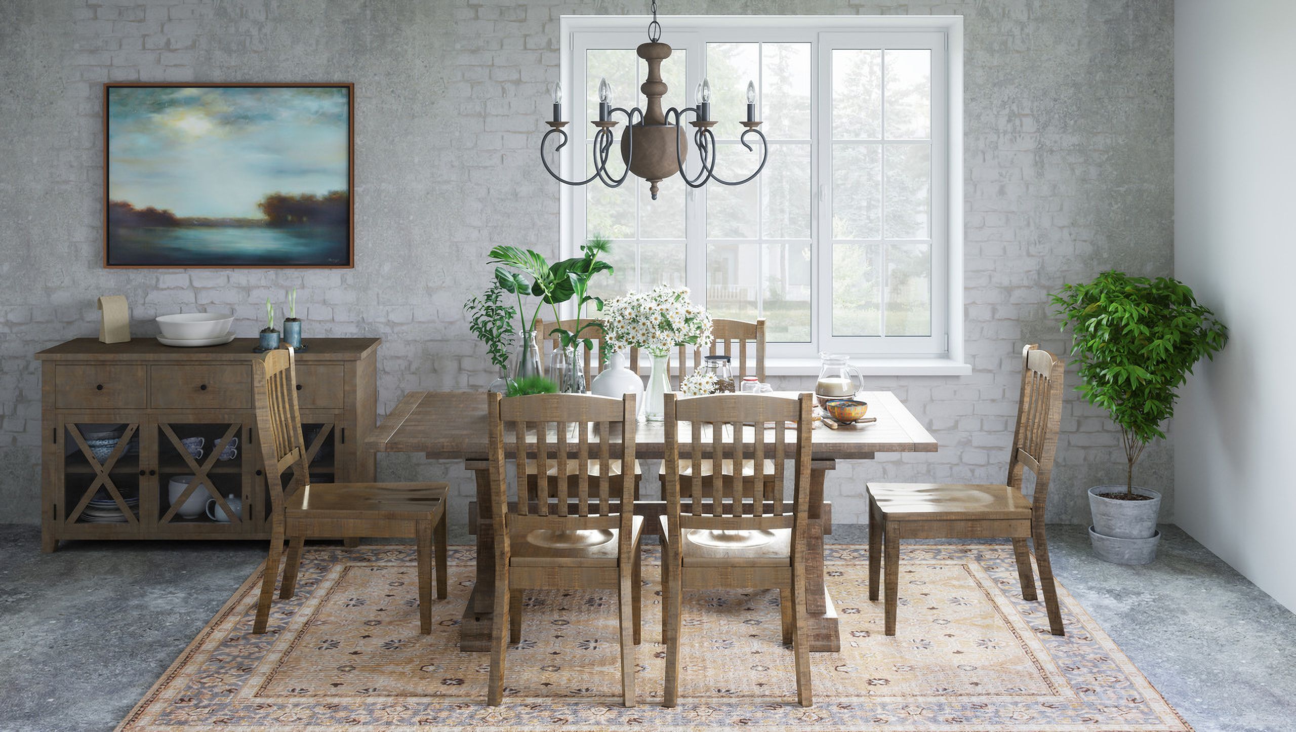 The appearance of Carlyle Crossing 78 Inch 7 Piece Counter Height Dining Room Set with Slat Chairs In Medium Brown designed by Jofran in the rustic / southwestern interior design. This medium brown piece of furniture  was selected by 1StopBedrooms from Carlyle Crossing Collection to add a touch of cosiness and style into your home. Sku: 1921-78T;1921-78BCH;1921-BS420KD;1921-BS420KD;1921-BS420KD. Material: Pine.