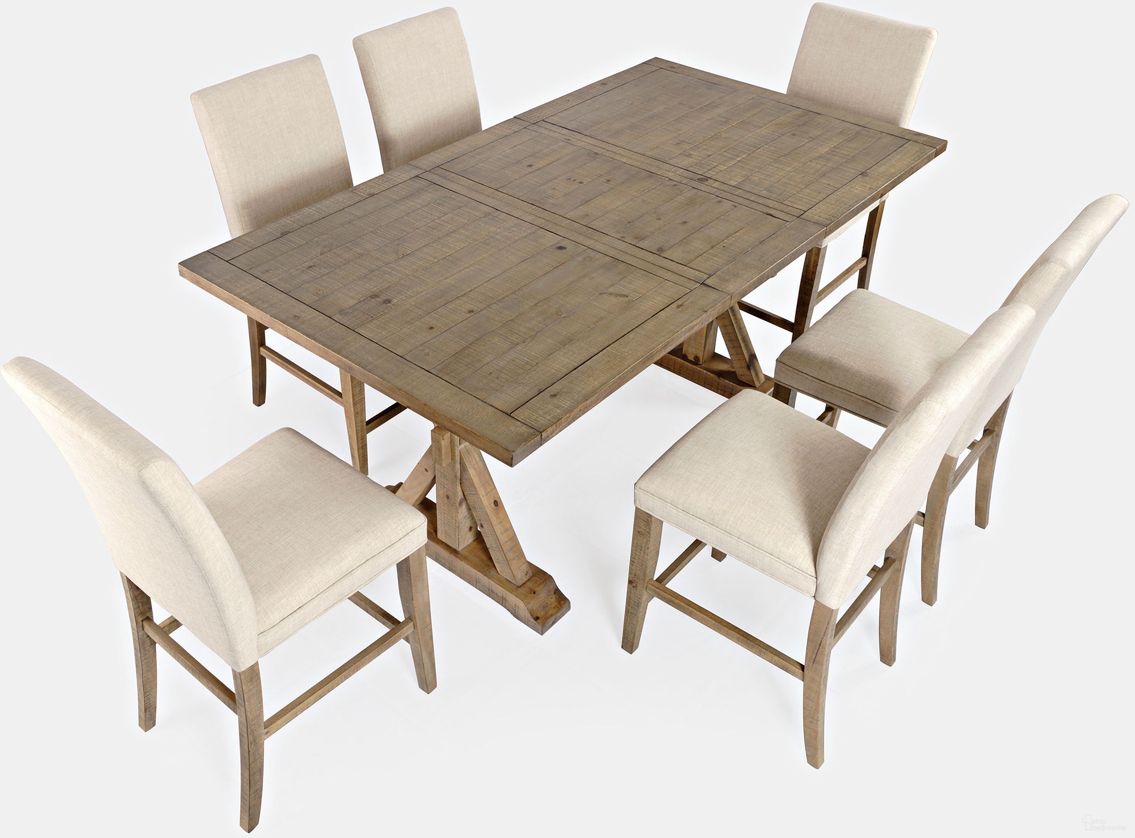 The appearance of Carlyle Crossing 78 Inch 7 Piece Counter Height Dining Room Set with Upholstered Chairs In Medium Brown designed by Jofran in the rustic / southwestern interior design. This medium brown piece of furniture  was selected by 1StopBedrooms from Carlyle Crossing Collection to add a touch of cosiness and style into your home. Sku: 1921-78T;1921-78BCH;1921-BS425KD;1921-BS425KD;1921-BS425KD. Material: Pine.