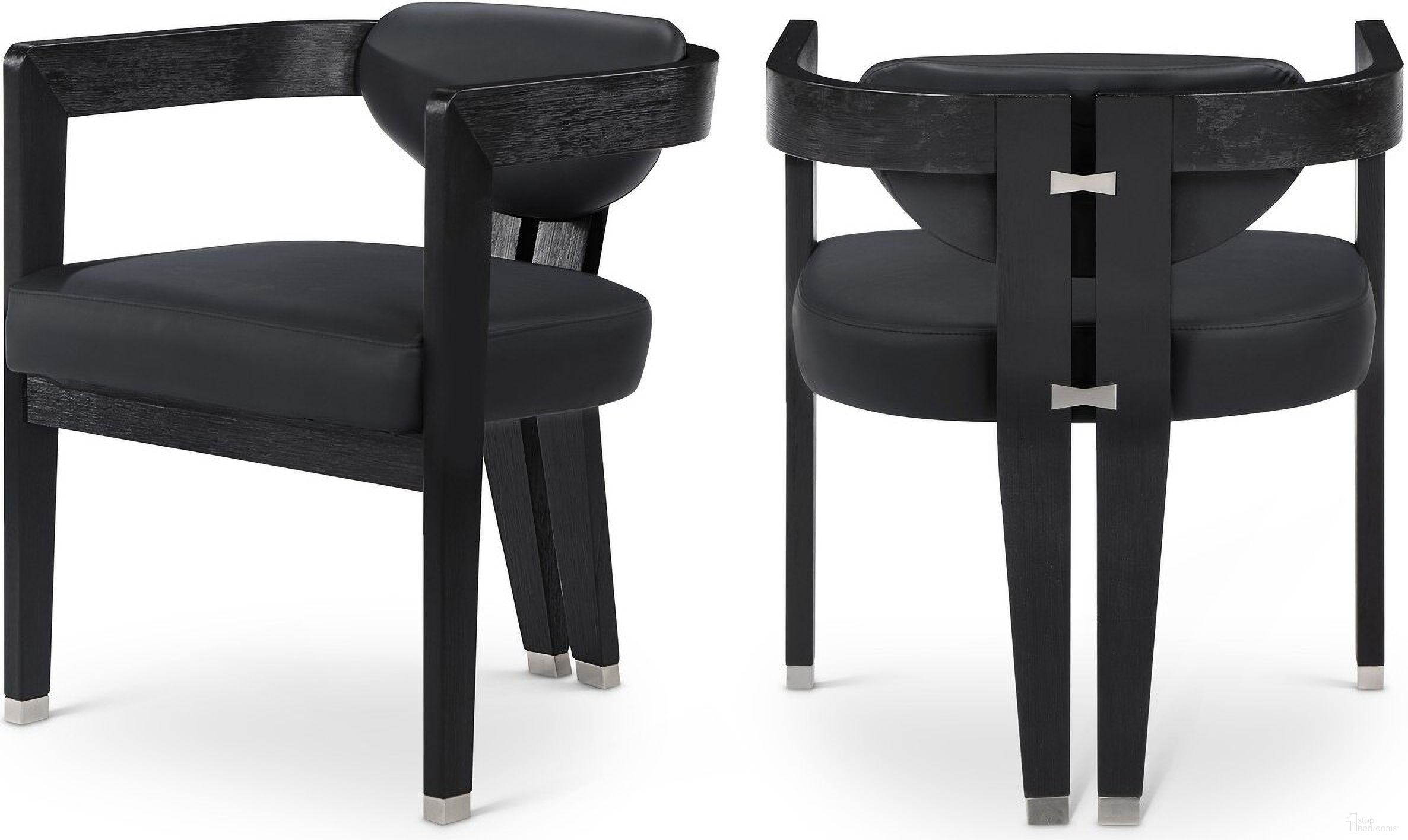 Carlyle Vegan Leather Dining Chair In Black/Black Wire Brush