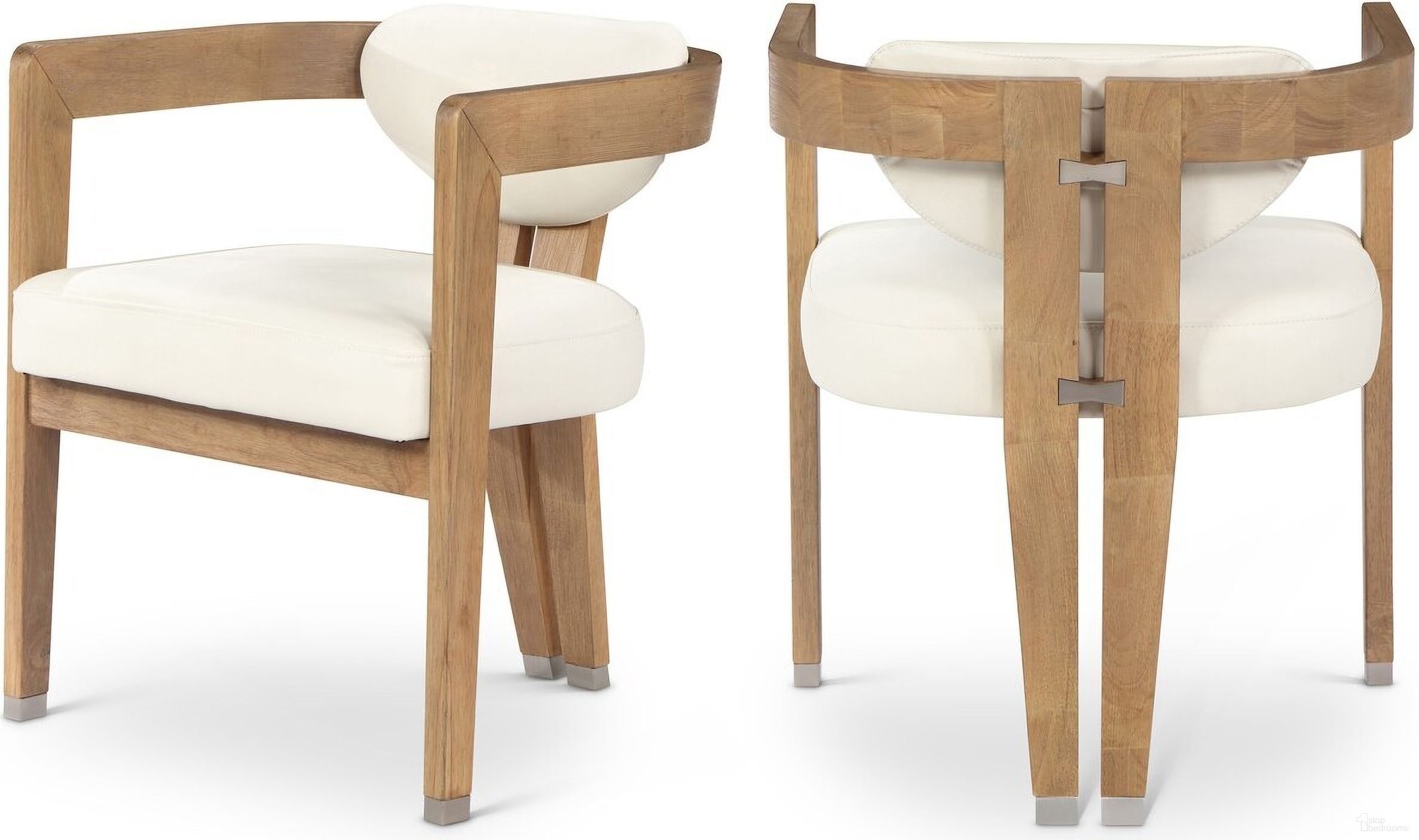 Carlyle Vegan Leather Dining Chair In Cream/Natural Wire Brush