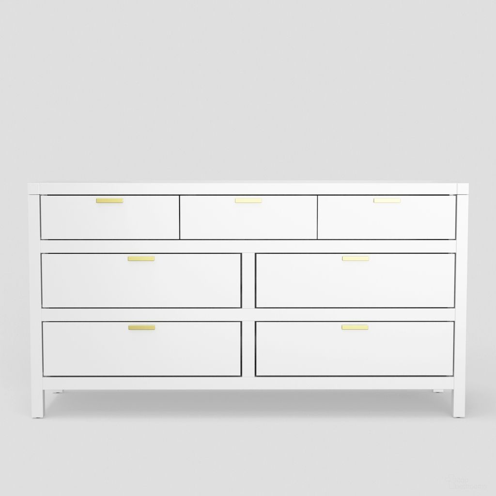 The appearance of Carmel 7 Drawer Dresser In White designed by Alpine in the transitional interior design. This white piece of furniture was selected by 1StopBedrooms from Carmel Collection to add a touch of cosiness and style into your home. Sku: JR-W-03. Material: Pine.