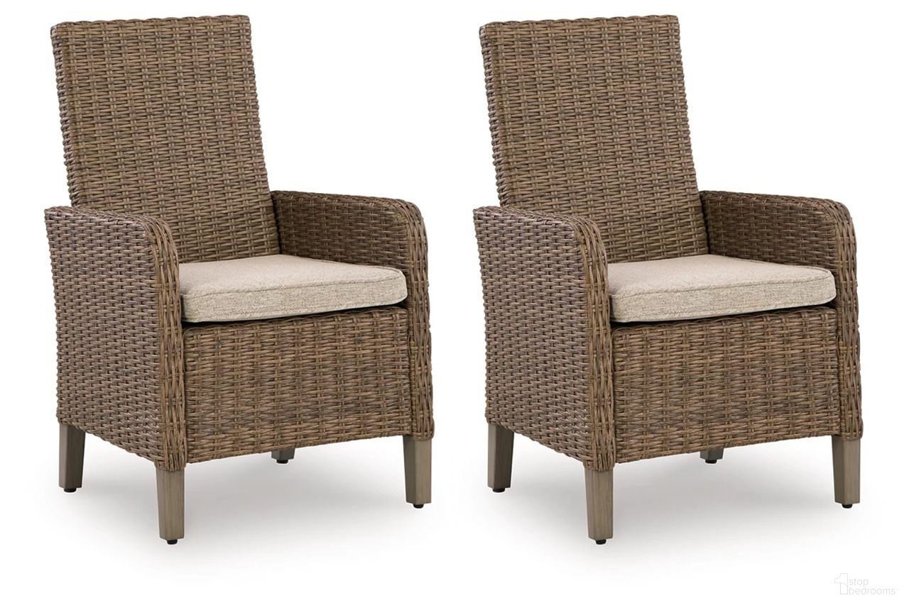 The appearance of Carmel Bay Arm Chair with Cushion Set of 2 In Beige designed by Signature Design by Ashley in the transitional interior design. This beige piece of furniture  was selected by 1StopBedrooms from Carmel Bay Collection to add a touch of cosiness and style into your home. Sku: NCP790-601A.