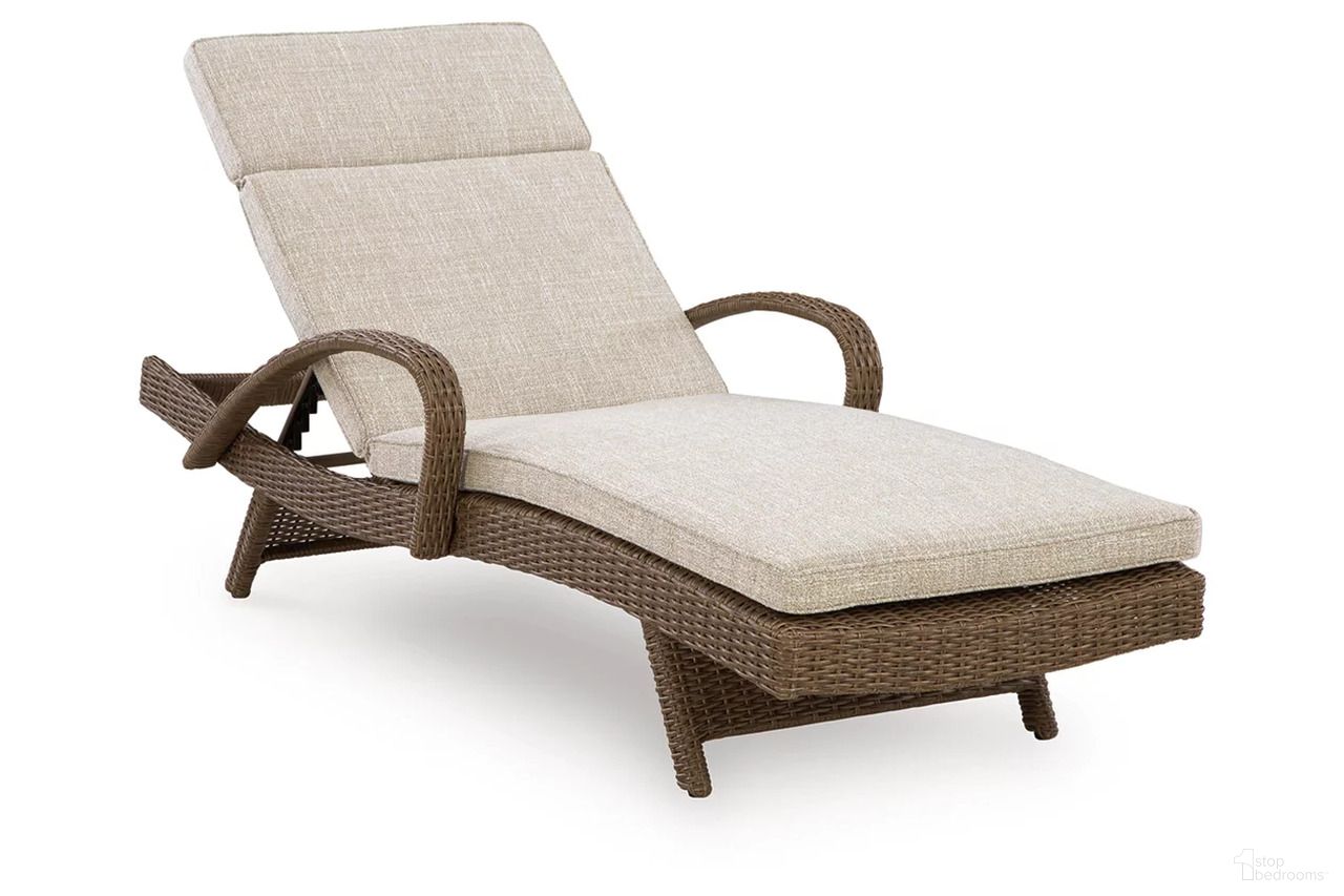 The appearance of Carmel Bay Chaise Lounge with Cushion In Beige designed by Signature Design by Ashley in the transitional interior design. This beige piece of furniture  was selected by 1StopBedrooms from Carmel Bay Collection to add a touch of cosiness and style into your home. Sku: NCP790-815.
